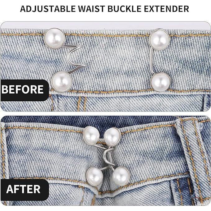 Bitrexup 2Pcs Adjustable Waist Buckle For Loose Jeans Pants, Detachable Jean Buttons Pins No Sewing Required Waistband Tightener, Adjustable Waist Buckle Set For Pants, Jeans, Skirts