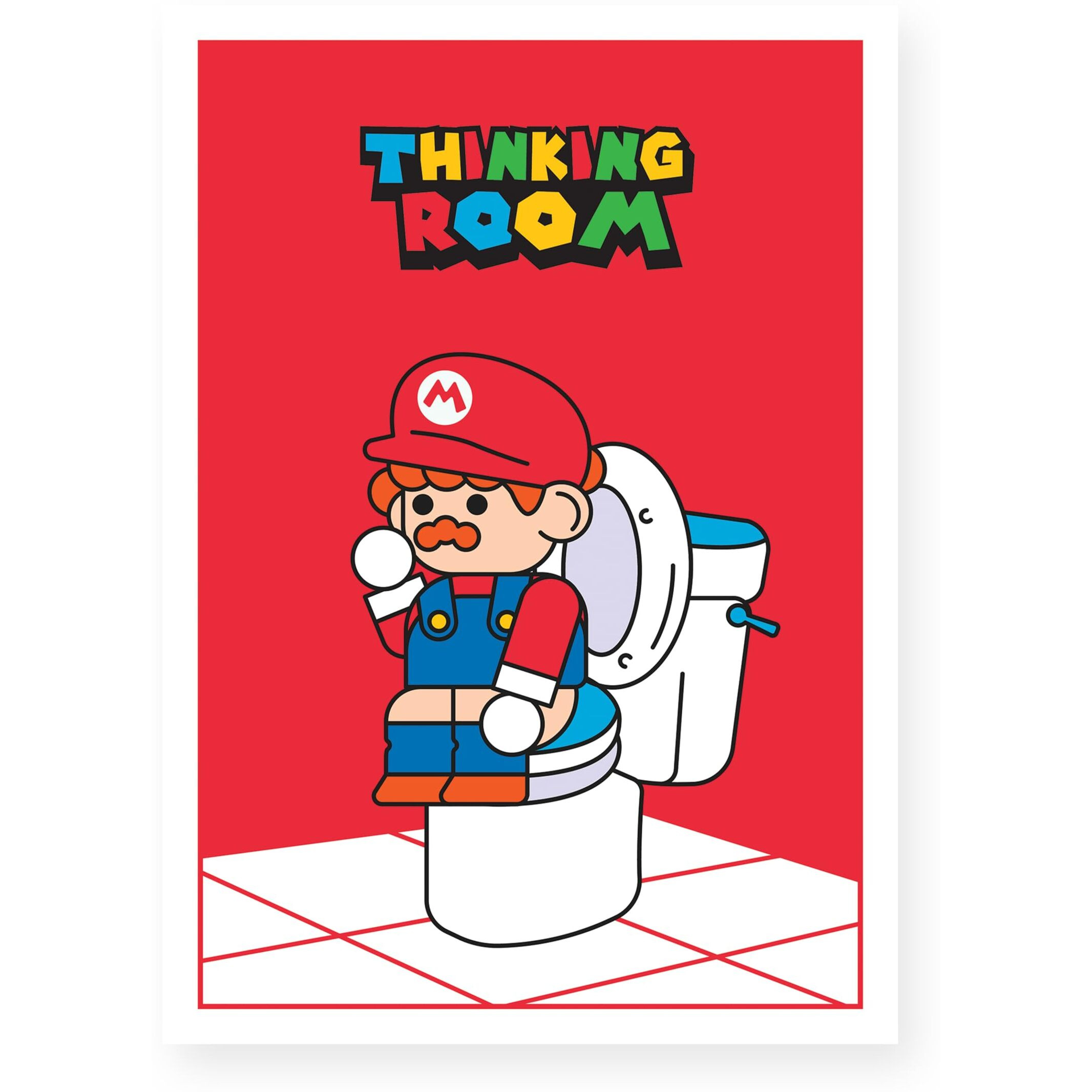Thinking Room Bathroom Sticker, Funny Toilet Decor, Mario Gaming Art Vinyl Sticker, Humour Funny Posters For Bathroom, Toilet, Door (Vinyl Tear Proof, Water Proof Sticker 8.3 X 11.7 Inches)