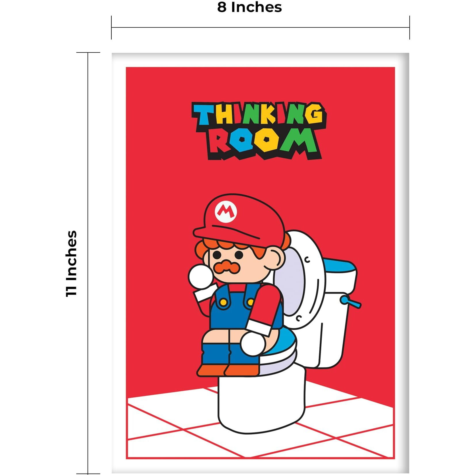 Thinking Room Bathroom Sticker, Funny Toilet Decor, Mario Gaming Art Vinyl Sticker, Humour Funny Posters For Bathroom, Toilet, Door (Vinyl Tear Proof, Water Proof Sticker 8.3 X 11.7 Inches)