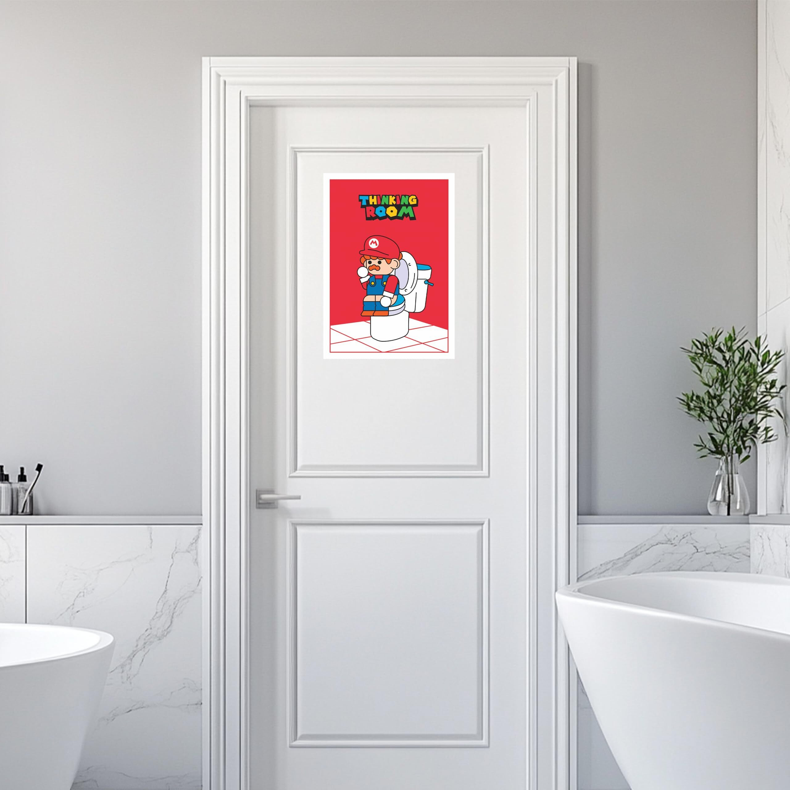 Thinking Room Bathroom Sticker, Funny Toilet Decor, Mario Gaming Art Vinyl Sticker, Humour Funny Posters For Bathroom, Toilet, Door (Vinyl Tear Proof, Water Proof Sticker 8.3 X 11.7 Inches)