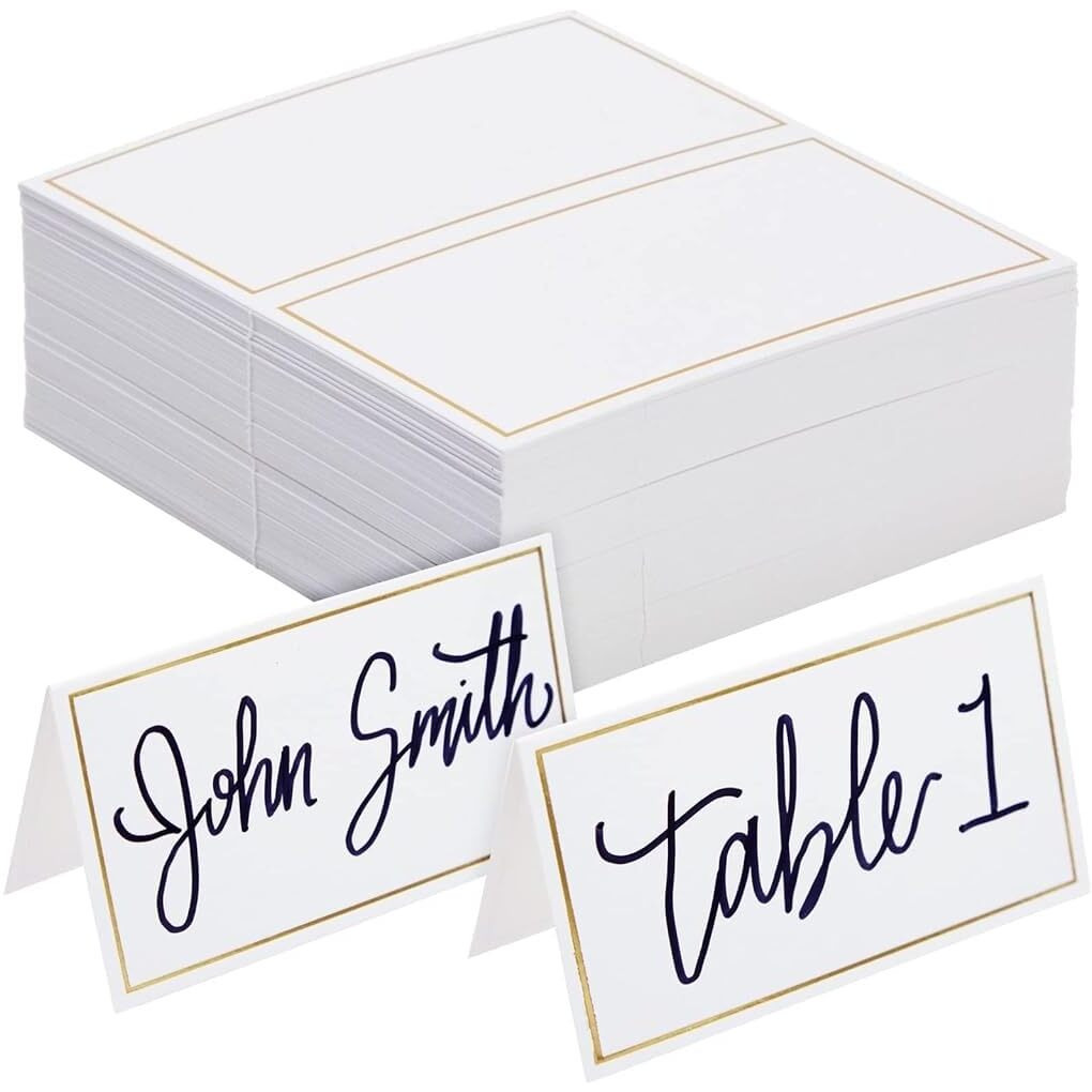 Hasthip 100Pcs Place Cards For Table Setting Name Cards Wedding Place Cards, Bifolding Minimalist Place Cards With Gold Foil Border For Wedding, Banquets, Events, Reserved Seating, Tent, 3.5 X 2 Inch