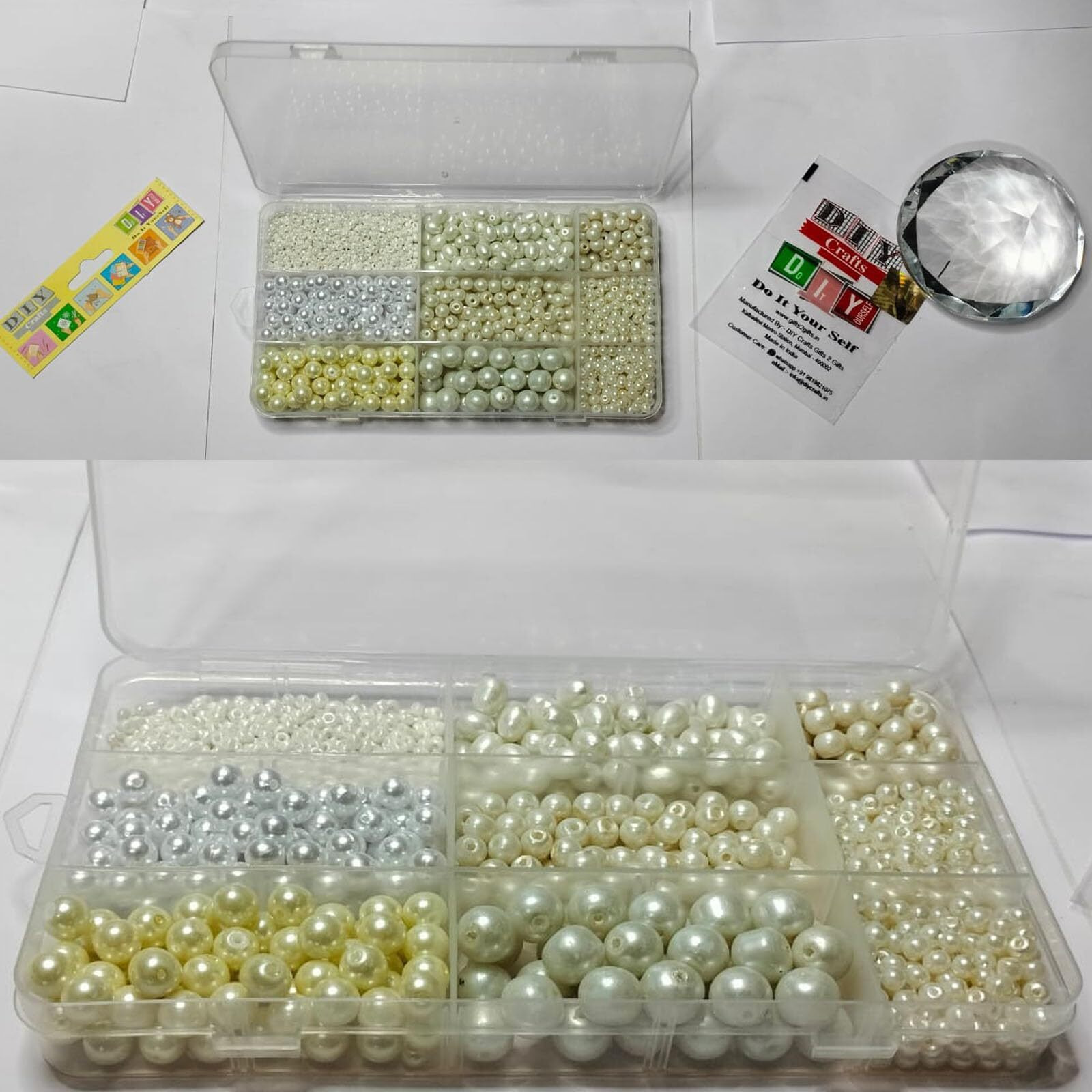 Diy Crafts 1, Unassorted White Pearls Round Shape Moti Beads For Jewellery Making, Art Crafts Work Necklace Bracelet Earring Making Diy 1St Image Contain Box(1)