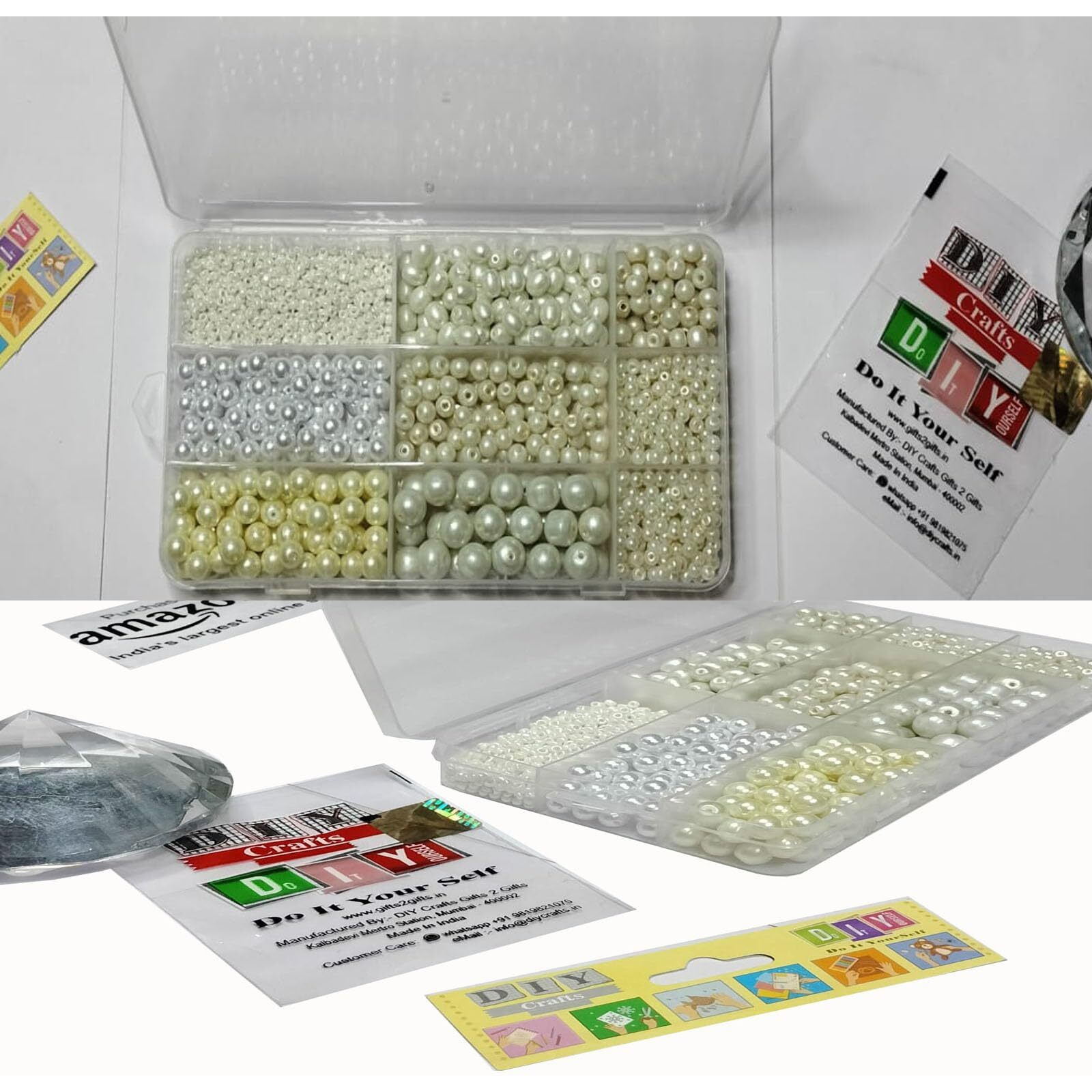 Diy Crafts 1, Unassorted White Pearls Round Shape Moti Beads For Jewellery Making, Art Crafts Work Necklace Bracelet Earring Making Diy 1St Image Contain Box(1)