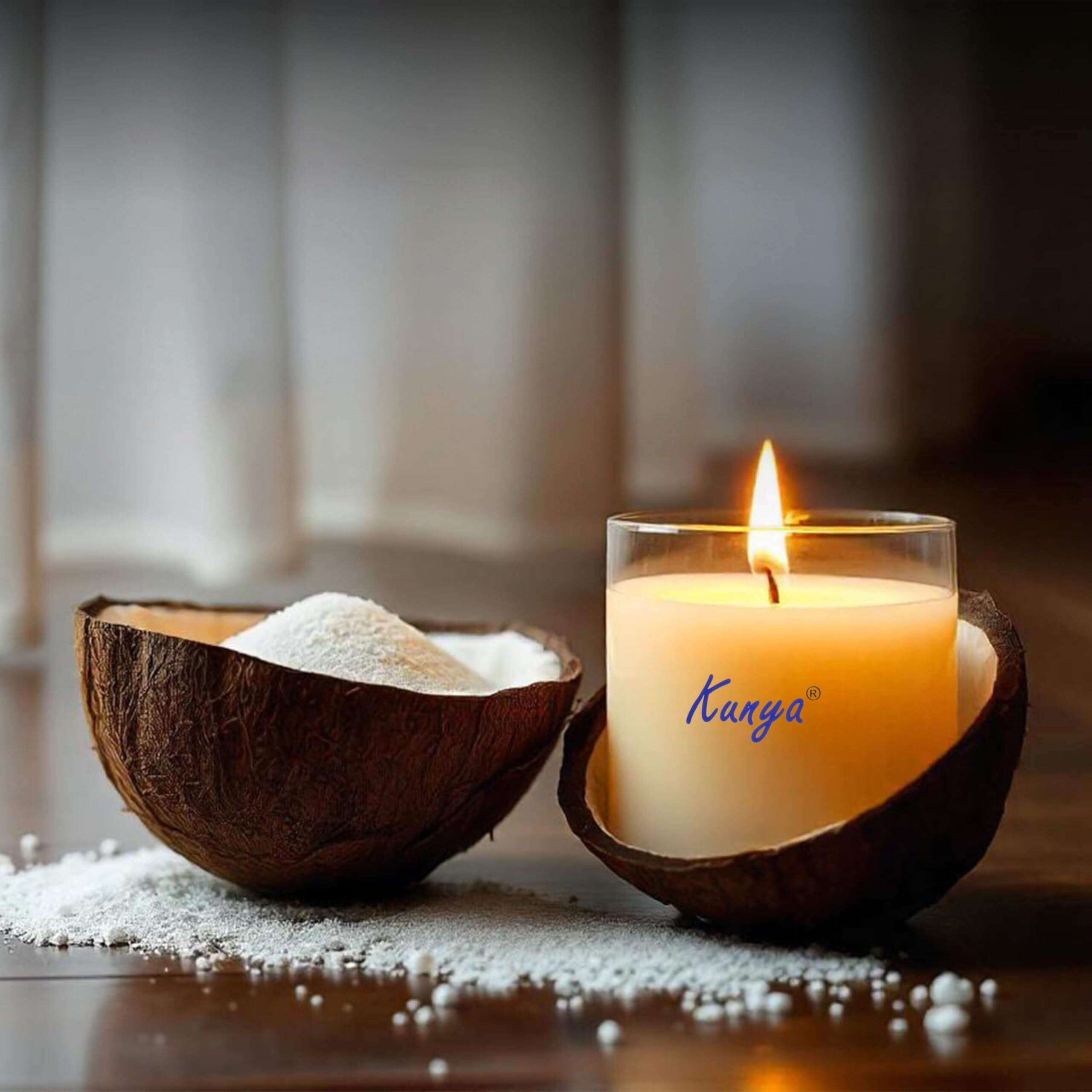 Kunya Diy Sand Wax Powder Candle Making Kit With Natural Coconut Shell Refillable Beaded Pearled All Natural Reusable Self Extinguish Candle For Home Decor (200 Gm)