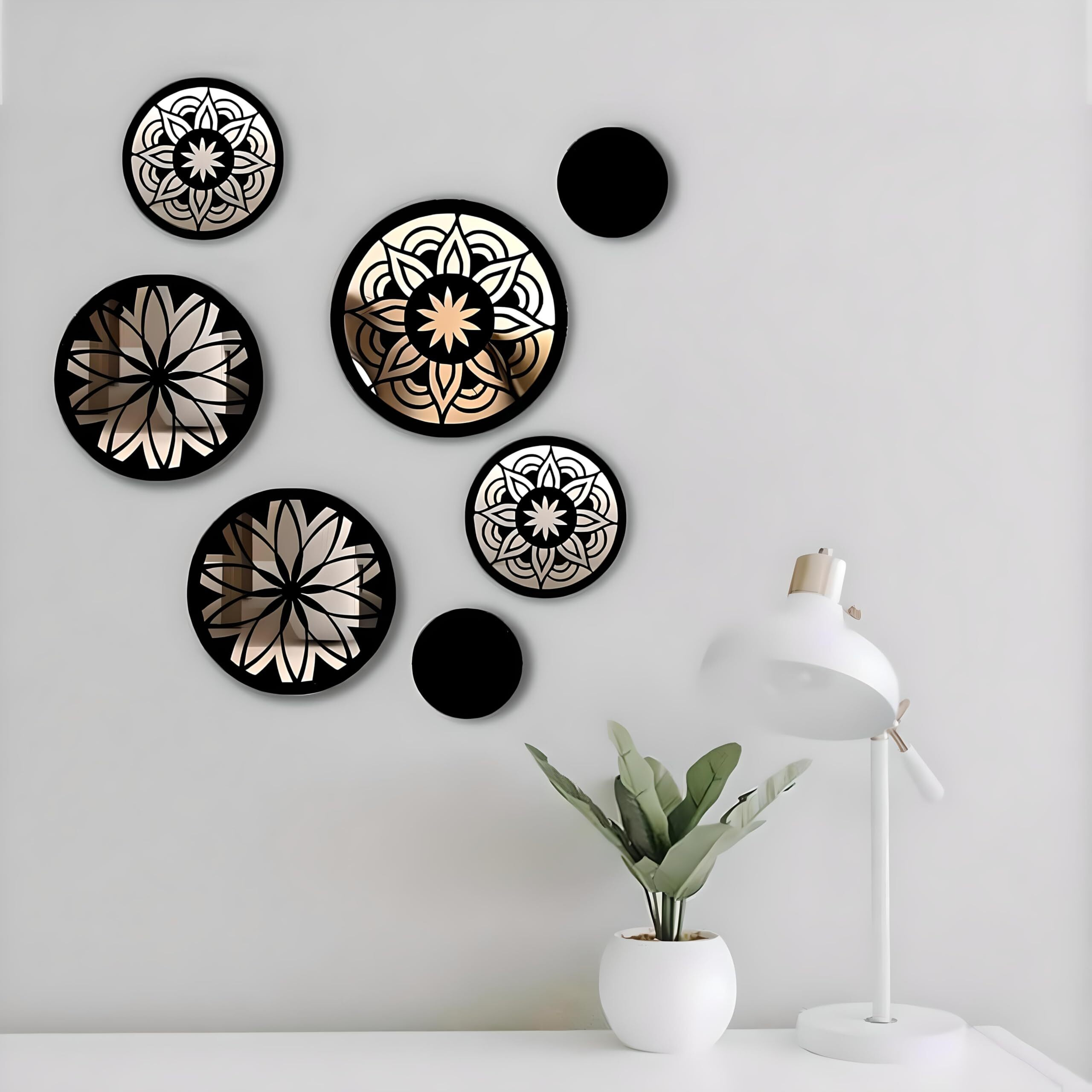 Vah- Kya Bat Hai  7 Black Mandala Mirror For Wall Decor, Glass Wall Decor, Wall Mirror Stickers Square, Mirrors Decor, Home Mirror For Wall Stickers For Living Room