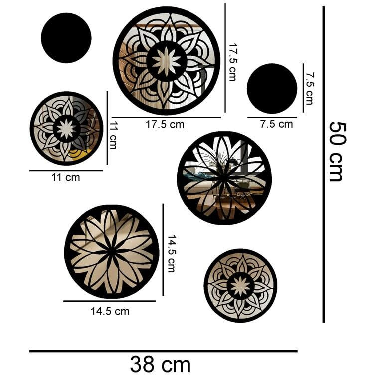 Vah- Kya Bat Hai  7 Black Mandala Mirror For Wall Decor, Glass Wall Decor, Wall Mirror Stickers Square, Mirrors Decor, Home Mirror For Wall Stickers For Living Room