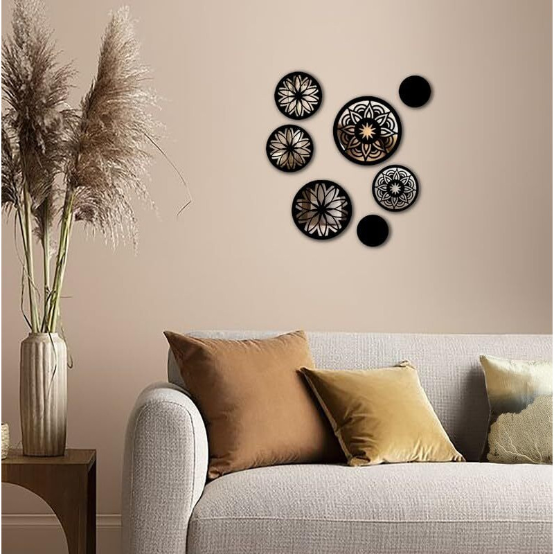 Vah- Kya Bat Hai  7 Black Mandala Mirror For Wall Decor, Glass Wall Decor, Wall Mirror Stickers Square, Mirrors Decor, Home Mirror For Wall Stickers For Living Room