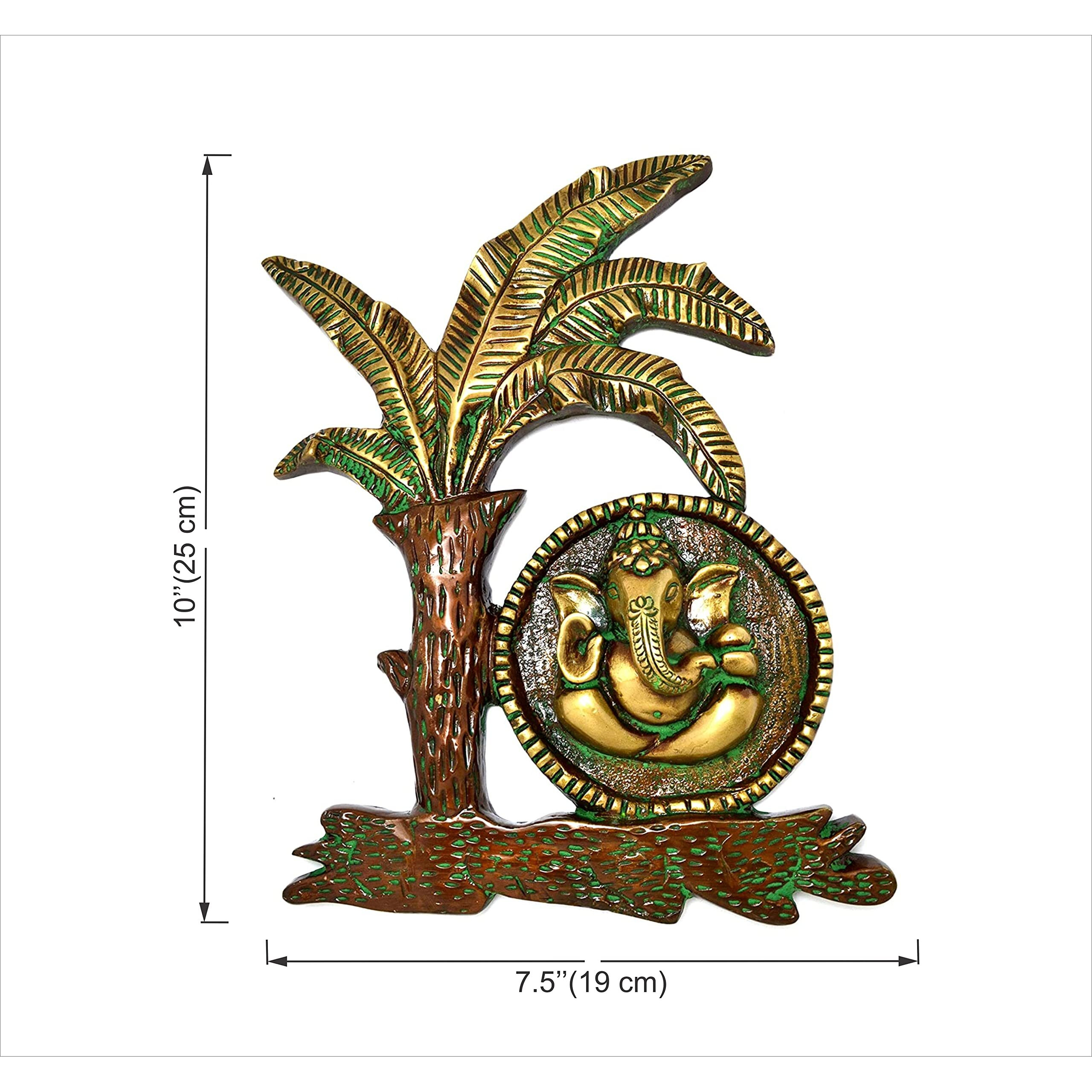 Two Moustaches Brass Ganesha Under Banana Tree Wall Hanging Showpiece | Home Decor |