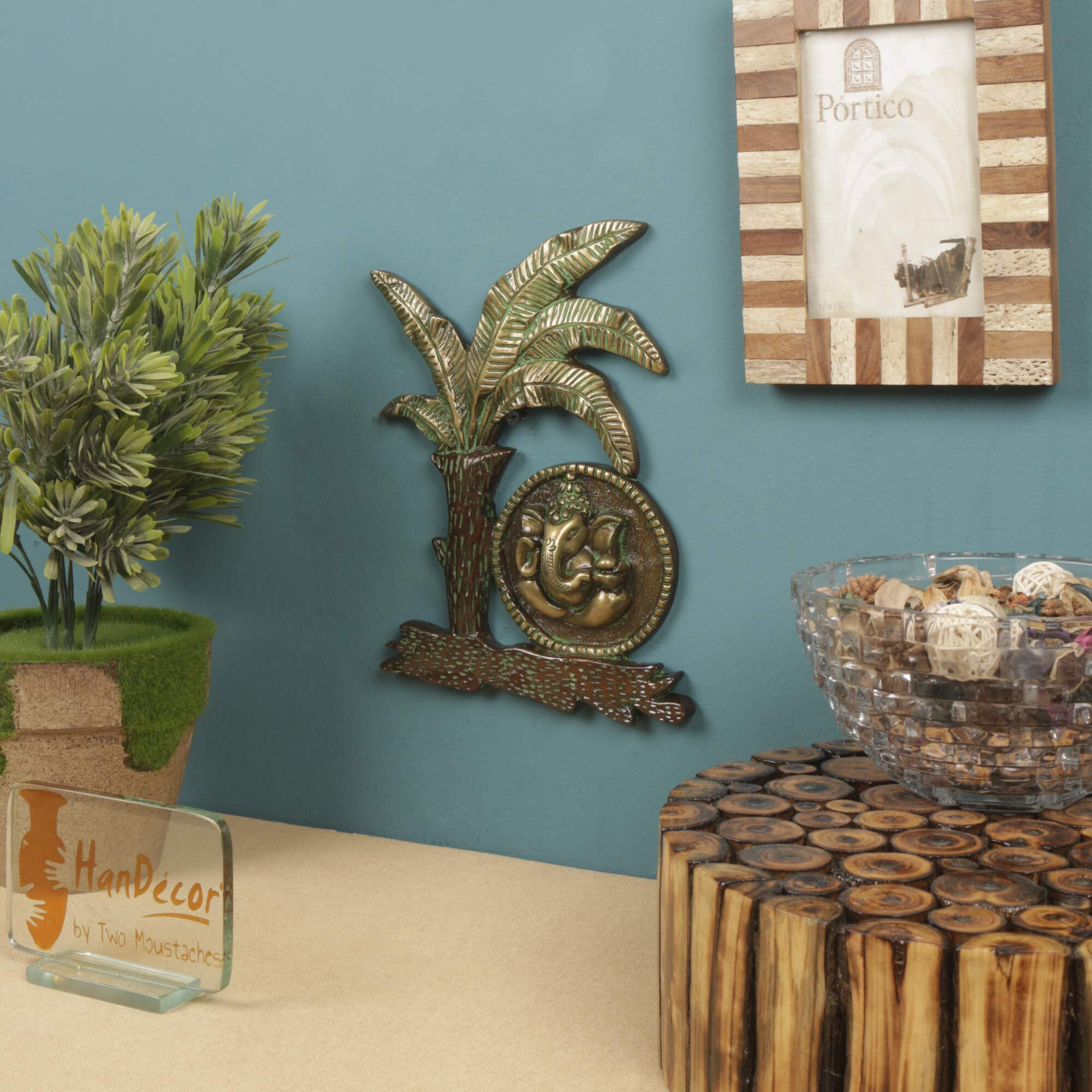 Two Moustaches Brass Ganesha Under Banana Tree Wall Hanging Showpiece | Home Decor |