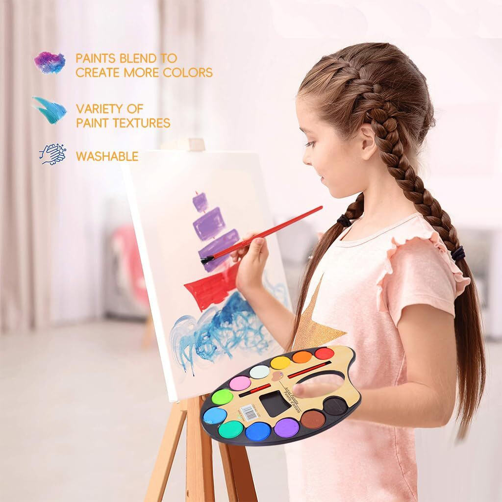 Patpat 10Pcs Artist Palette With Paint Brush 12-Color Water Based Paint Palette Beginners Artist Palette Safe And Non-Toxic Child Friendly Water Painting Palette Gift For Kids