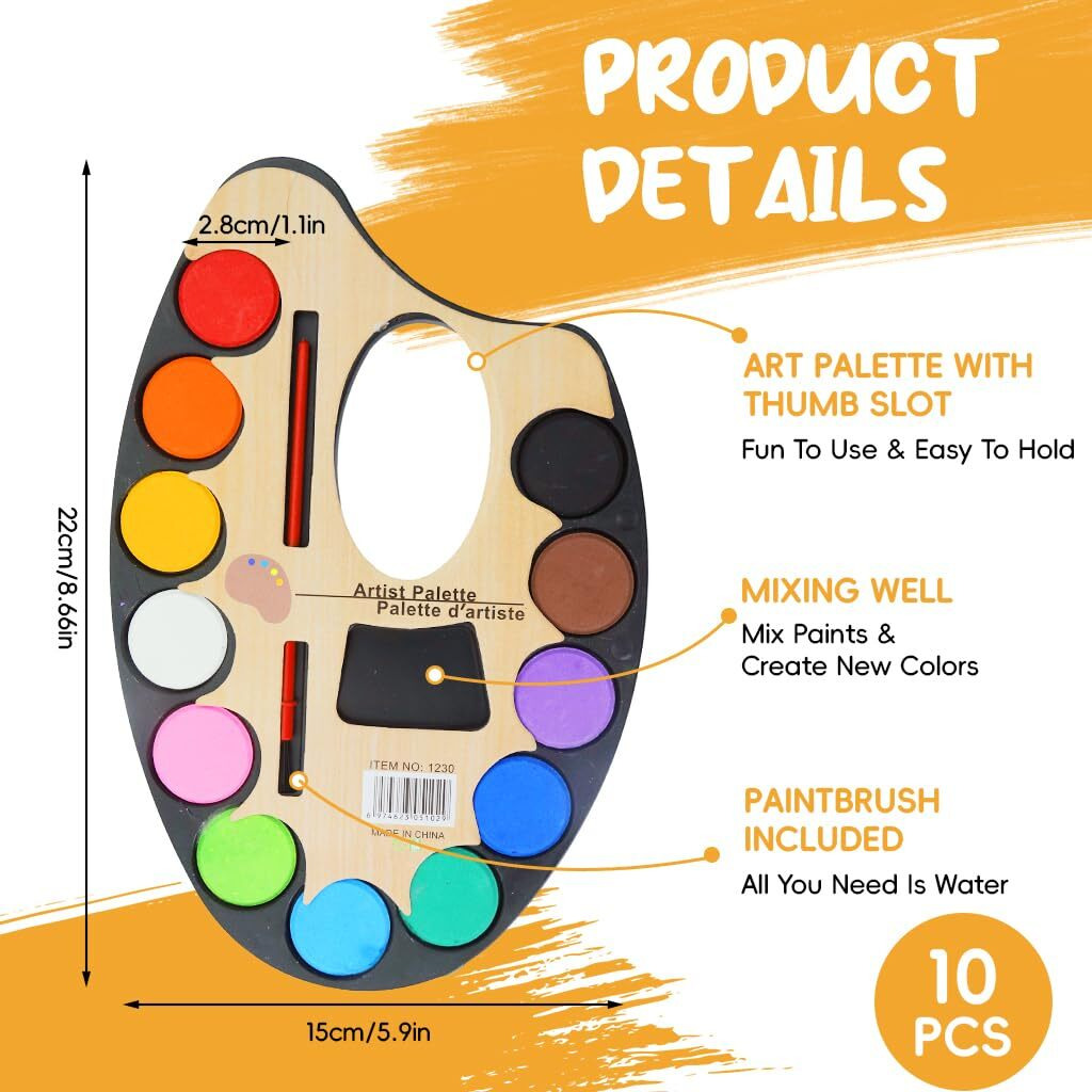 Patpat 10Pcs Artist Palette With Paint Brush 12-Color Water Based Paint Palette Beginners Artist Palette Safe And Non-Toxic Child Friendly Water Painting Palette Gift For Kids