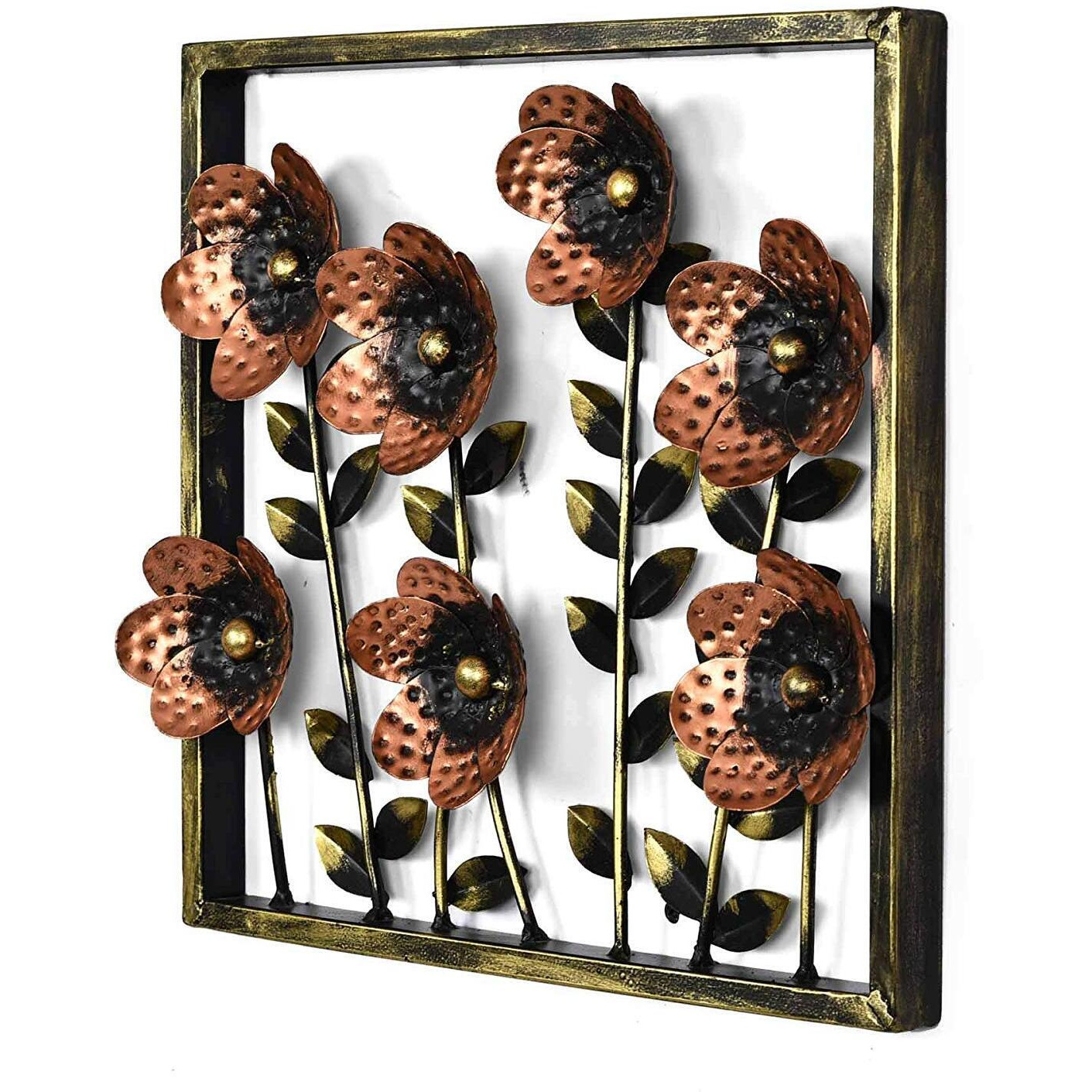 Collectible India Metal Wall Mounted Floral Sculpture Frame (14 X 14 Inch, Multicolour)