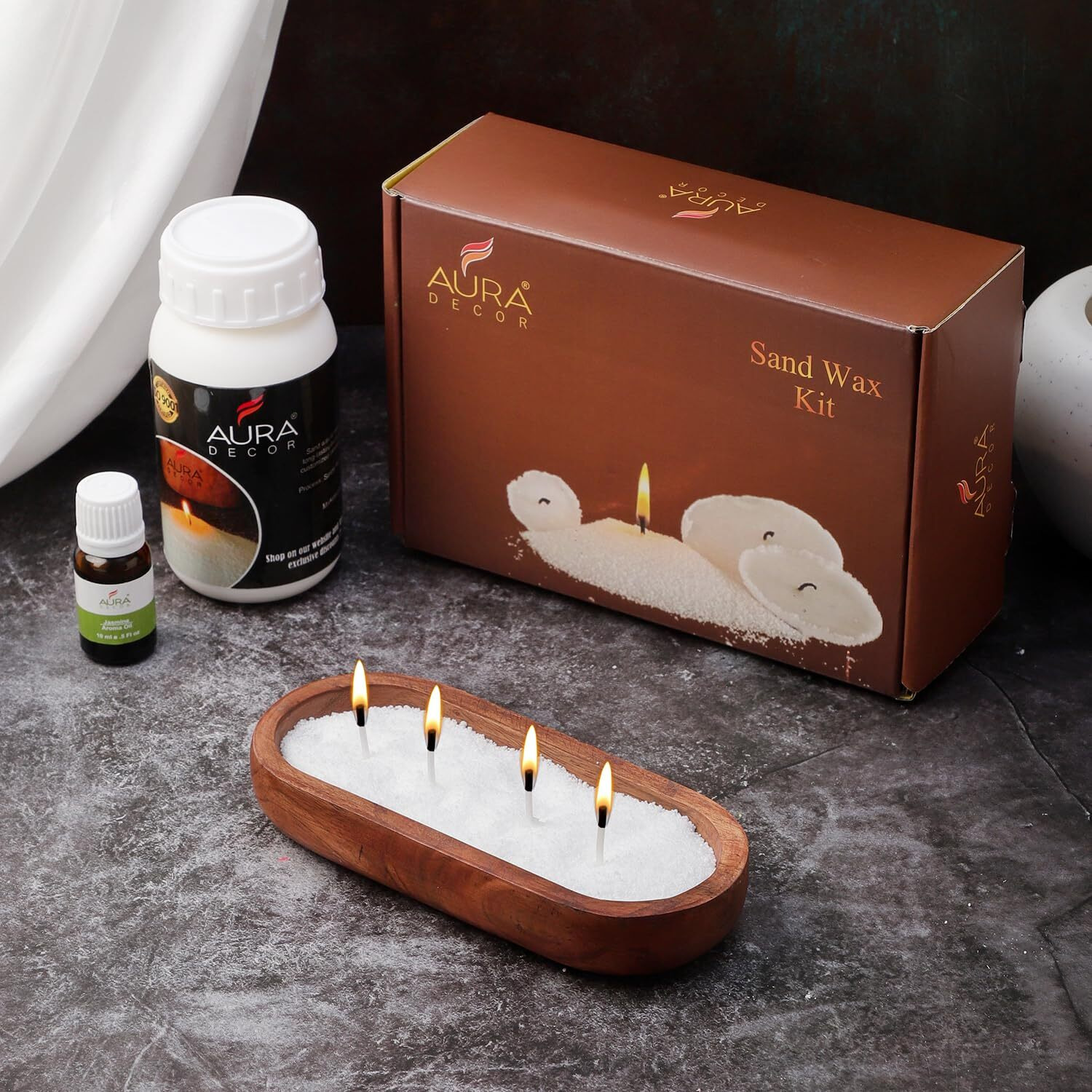 Auradecor Sand Wax Kit With Wooden Urli & Aroma Oil For Making Customized Candle, Candle Making Kit