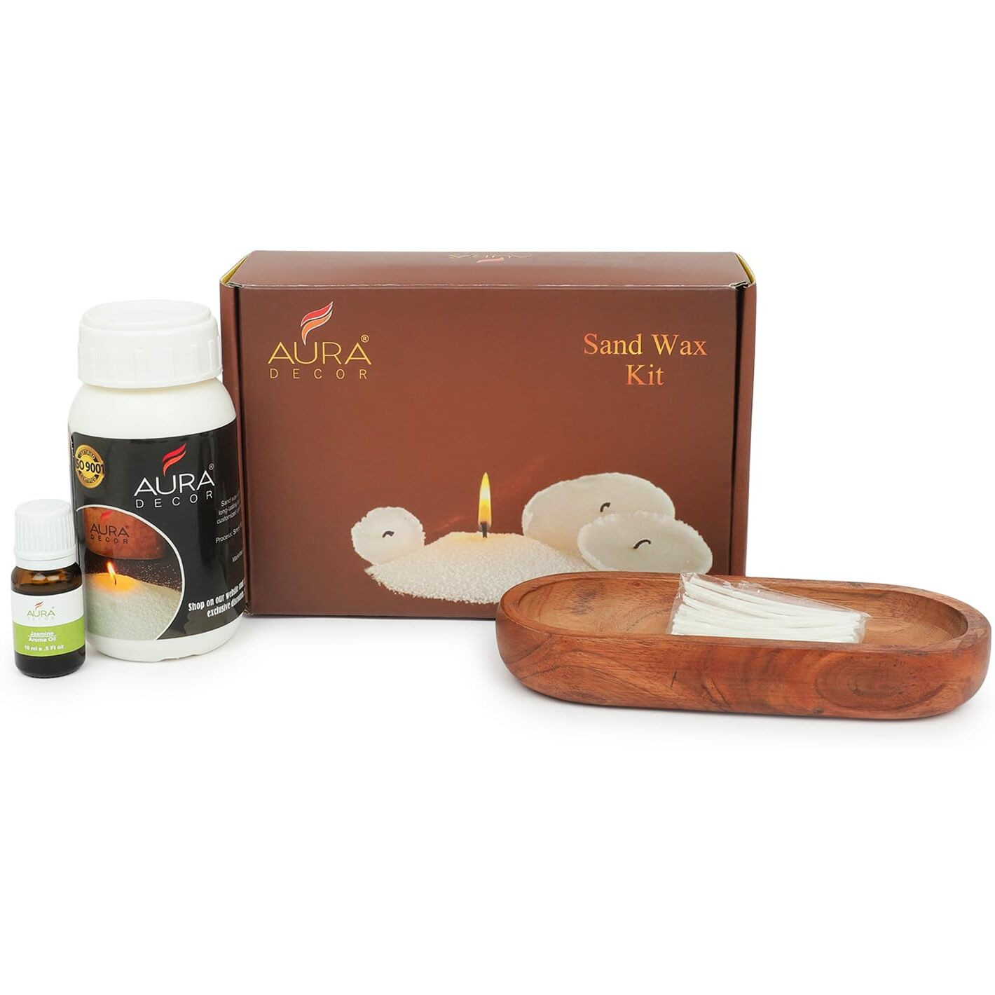 Auradecor Sand Wax Kit With Wooden Urli & Aroma Oil For Making Customized Candle, Candle Making Kit