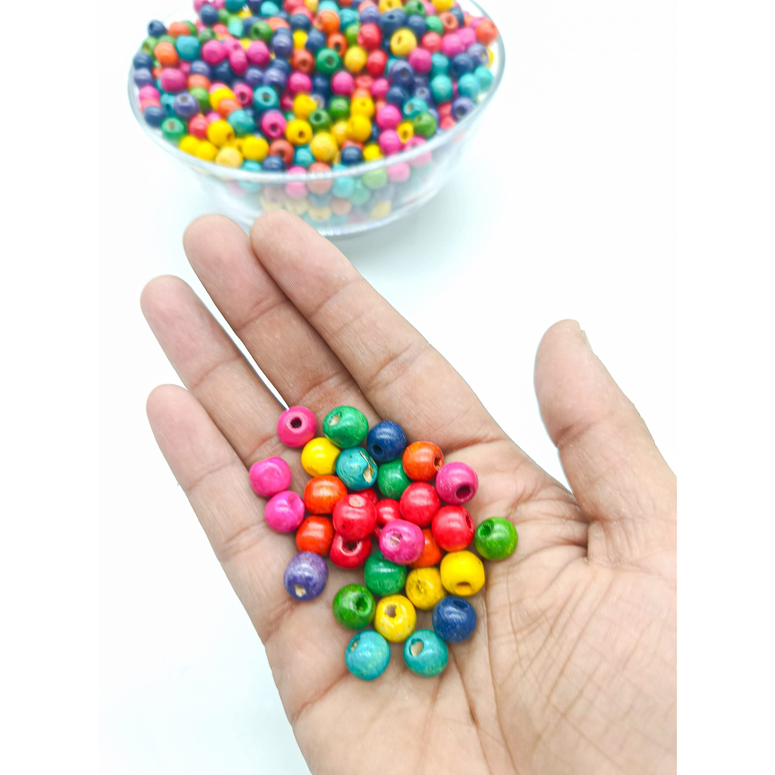 Resonant Craft 250 Pcs Wooden Beads 10Mm Multicolor Glossy Wooden Beads For Hobby & Crafts, Diy And Necklace Garland Making