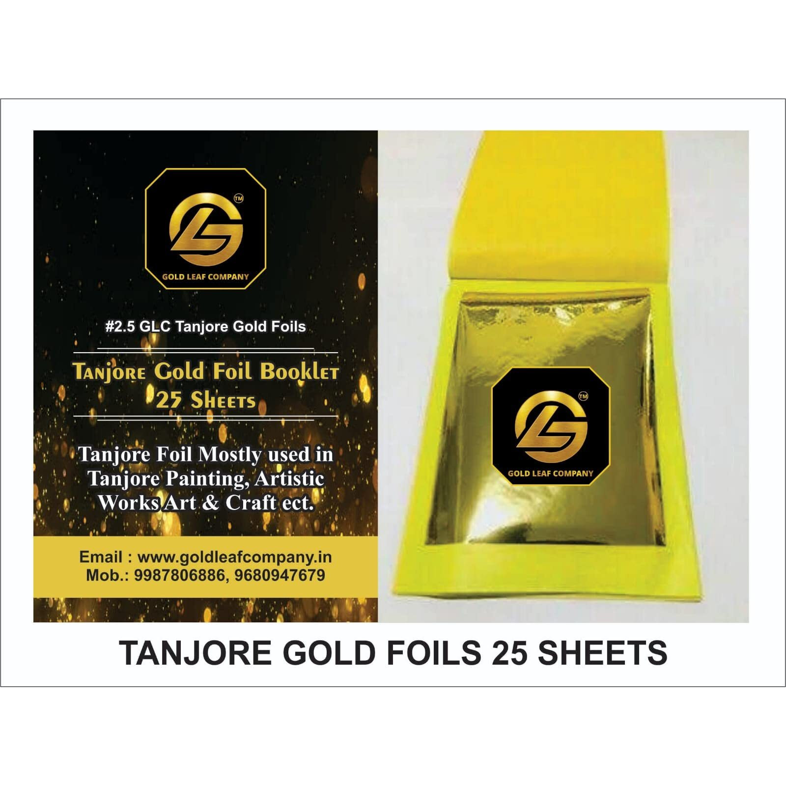 Gold Leaf Company 24K Gold Foils, 43 Size 25 Pages Gold Foils Booklet,For Tanjore Painting Kundan Work Traditional Arts,Mysore Painting,Jewelry,Art And Crafts Home Decoration Etc