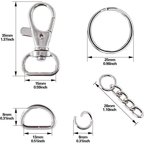Diy Crafts 2 Kit, Silver, Mix Lot Of Metal Lobster Claw Clasps Hook, Key Chain Hooks, D Rings Key Ring Extender Chain Open Jump Rings For Making Handbags/Dog Collars & Also Used Own (2 Kit, Silver)