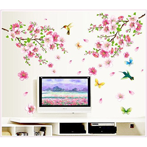 Indian Royals 'Large Elegant Flower Wall Stickers Graceful Peach Blossom Bindian Royalsds ' Wall Stickers For Living Room, Flowers, Floral Wall Stickers, Flower Sticker (90 Cm X 60 Cm)