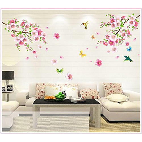 Indian Royals 'Large Elegant Flower Wall Stickers Graceful Peach Blossom Bindian Royalsds ' Wall Stickers For Living Room, Flowers, Floral Wall Stickers, Flower Sticker (90 Cm X 60 Cm)