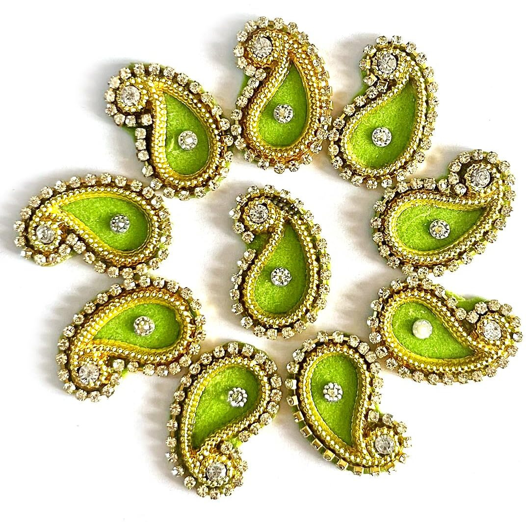 Adikala Paisley Shape Decorative Booty Embroidered Appliqu Patches For Goddess & Laddu Gopal Dress Creation, Art & Craft Diy, Clothes, Blouse, Embroidery Work Set Of 25 (Parrot Green)