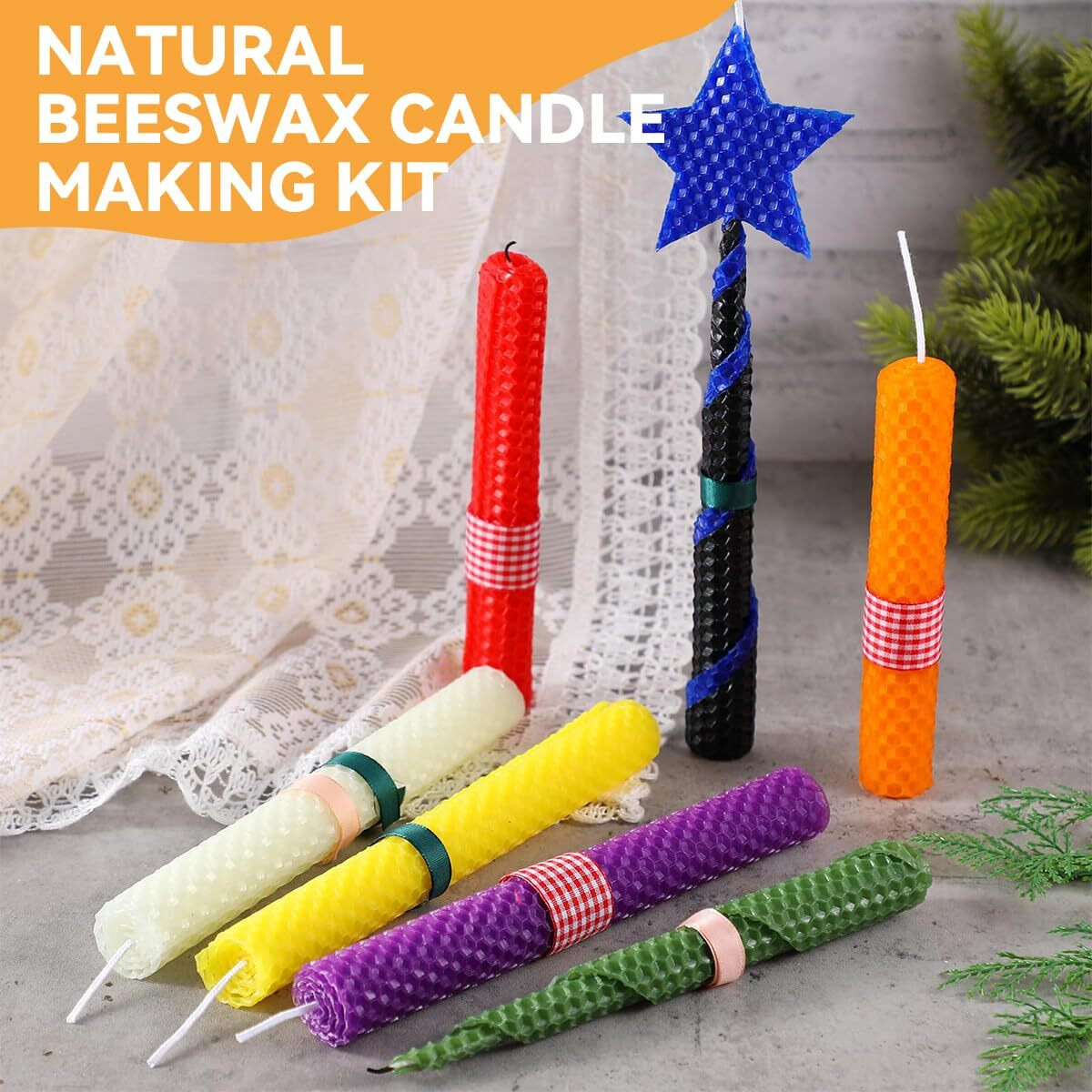 Hasthip 12Pcs Beeswax Candle Making Kit, Beeswax Sheets For Candle Making, Candle Rolling Kit Diy Candle Maker, Christmas Candle Starter Making Kit For Kids Adults
