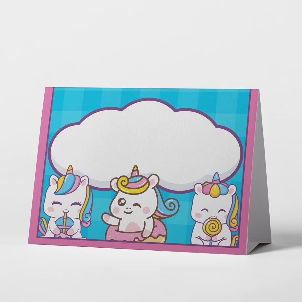 Festiko 6 Pcs Unicorn Themed Tent Style Food Tags, Food Tags And Place Cards For Food Decorations For Kid's Party, Unicorn Theme Place Cards For Table Setting, Unicorn Party Supplies