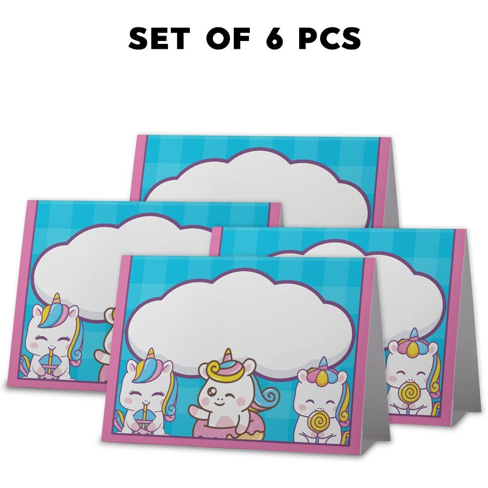 Festiko 6 Pcs Unicorn Themed Tent Style Food Tags, Food Tags And Place Cards For Food Decorations For Kid's Party, Unicorn Theme Place Cards For Table Setting, Unicorn Party Supplies