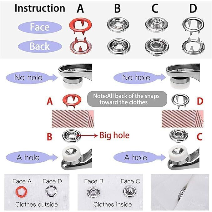 Bindex (100 Sets) Silver Button Premium Snap Buttons, Thickened Snap Fasteners Kit Metal Copper Five Claw Buckle Set With Hand Pressure Pliers Tool,Sewing Buttons Set For Clothing Sewing And Crafting