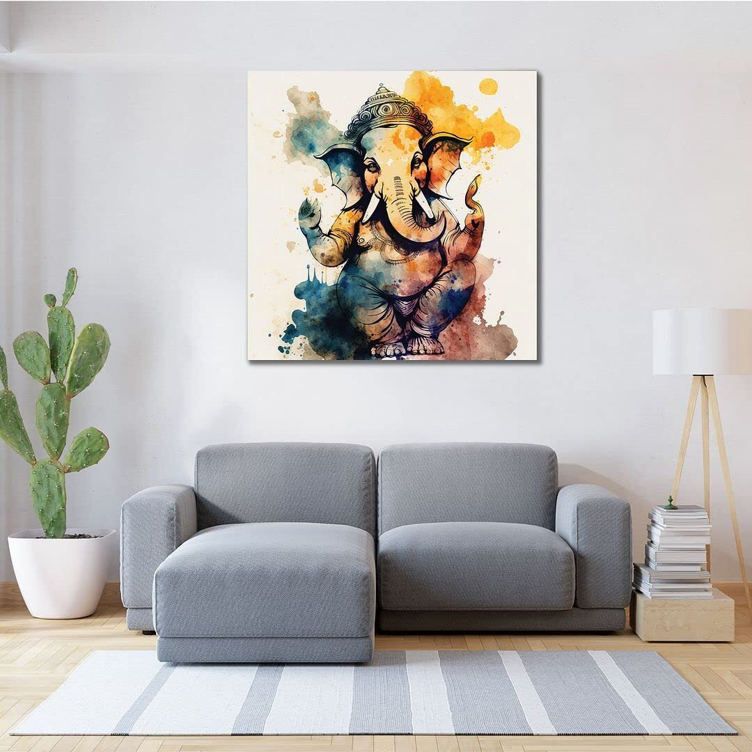 Cvanu Lord Ganesh Canvas Painting With Frame For Wall Art Decoration (24X24Inch) 202305-169
