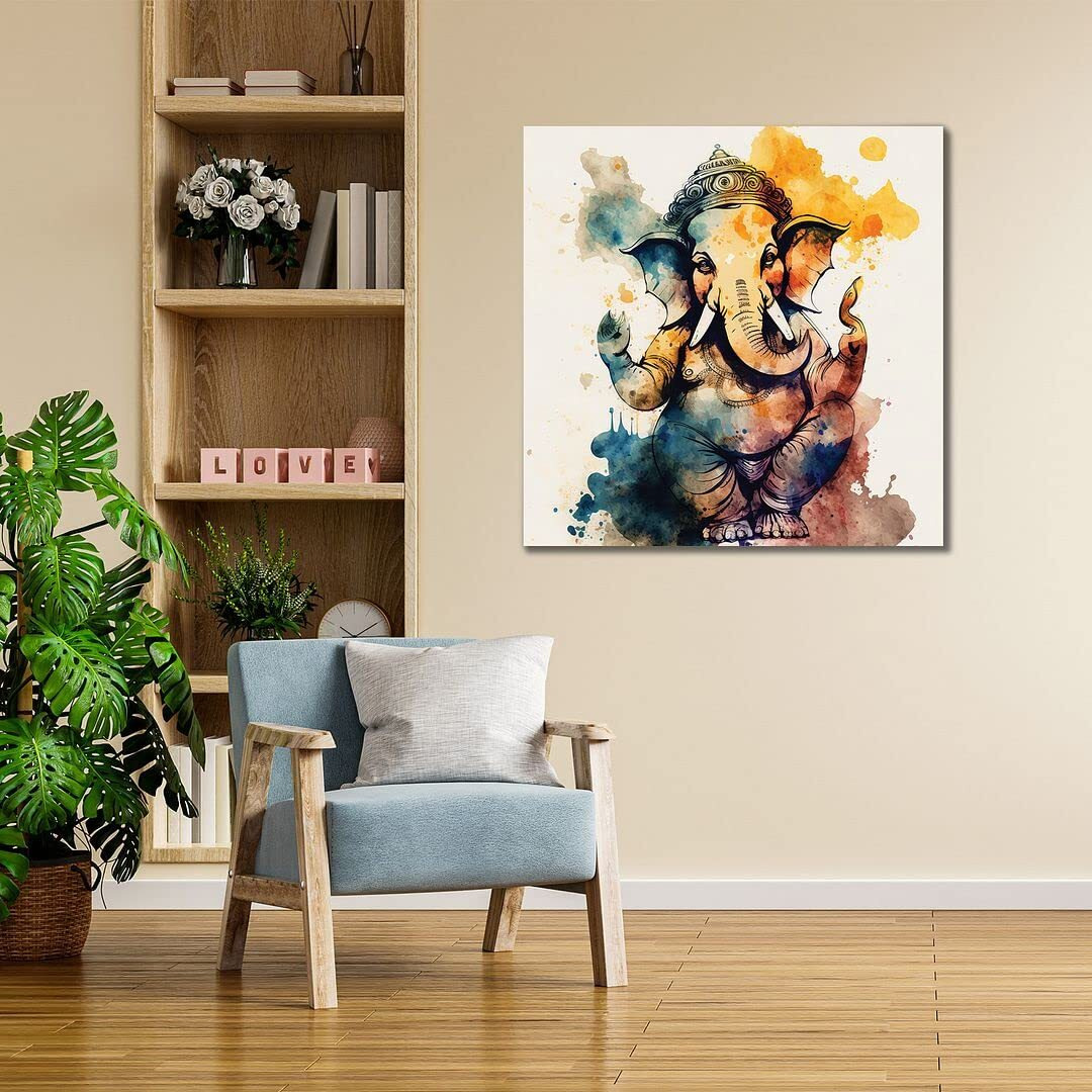 Cvanu Lord Ganesh Canvas Painting With Frame For Wall Art Decoration (24X24Inch) 202305-169