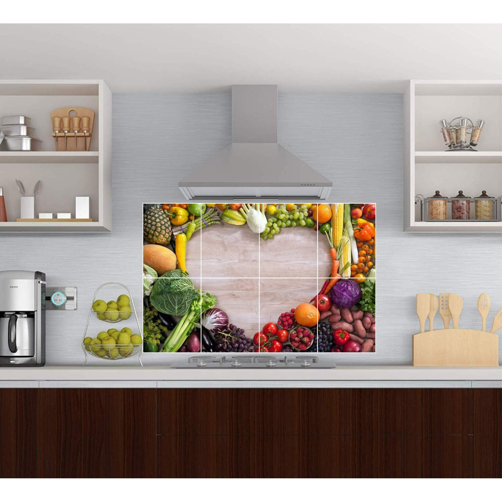 Sticker Yard Waterproof Kitchen Veg And Fresh Fruits Wallpaper/Wall Sticker Multicolour - Kitchen Wall Coverings Area (60Cm X 46Cm)