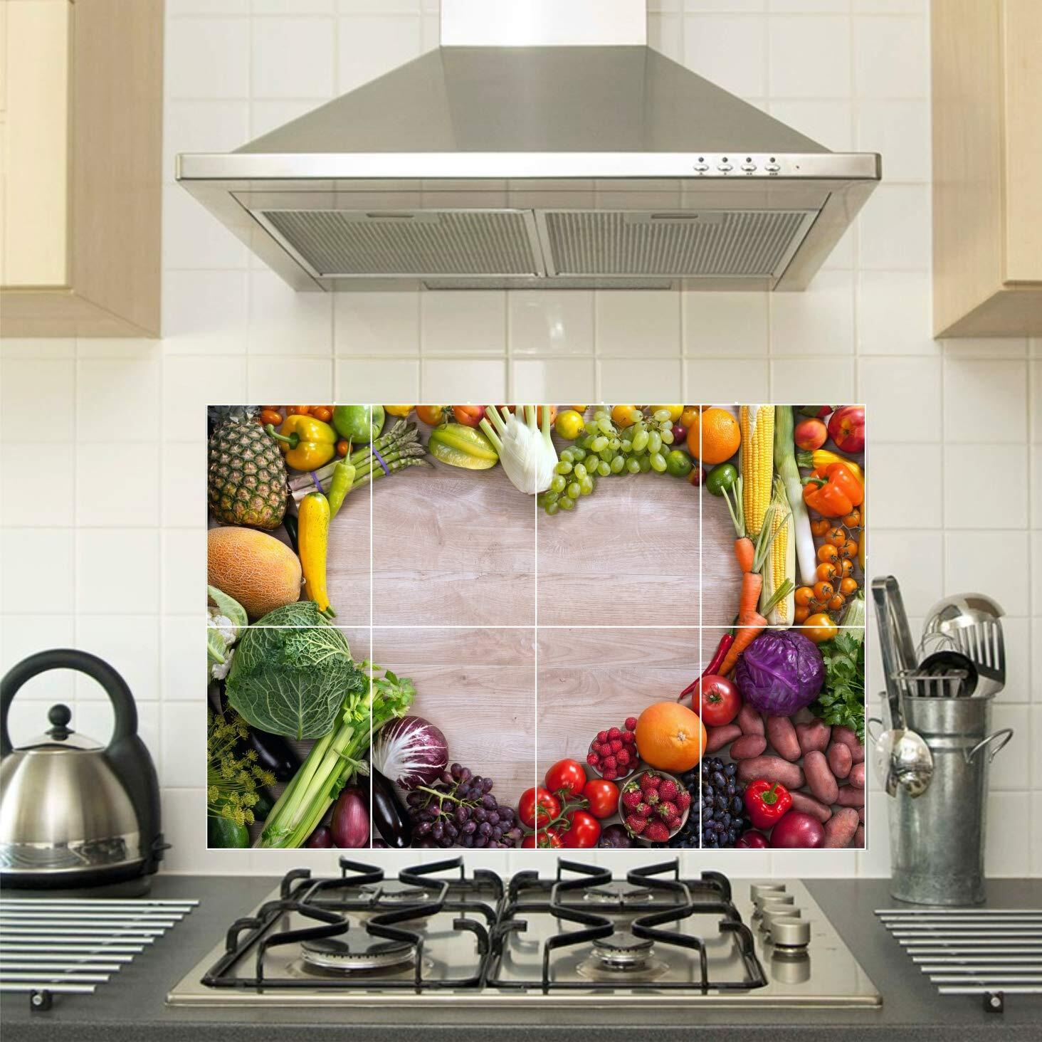 Sticker Yard Waterproof Kitchen Veg And Fresh Fruits Wallpaper/Wall Sticker Multicolour - Kitchen Wall Coverings Area (60Cm X 46Cm)