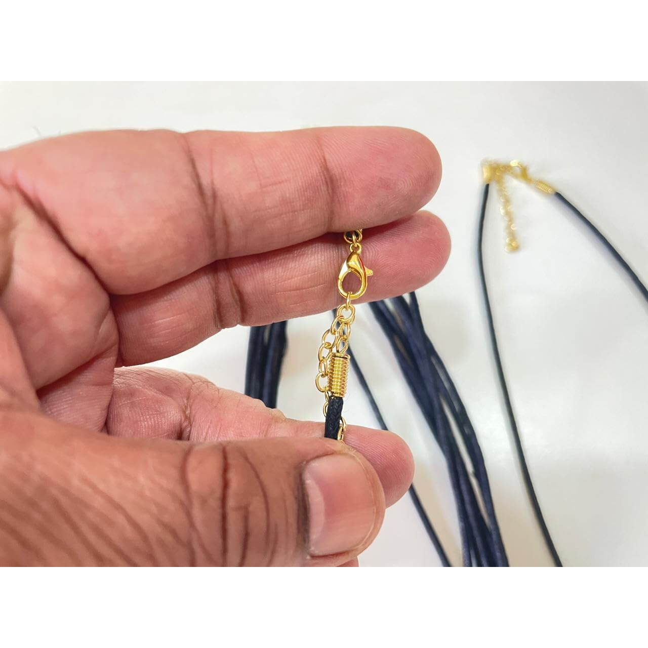 Omx 2.5Mm Thick Waxed Cotton Necklace, 10 Pc, Chain With Lobster Claw Clasp For Pendants And Jewelry Charms Making. (17 Inch / 43 Cm Long, Black Colour With Golden Metal)