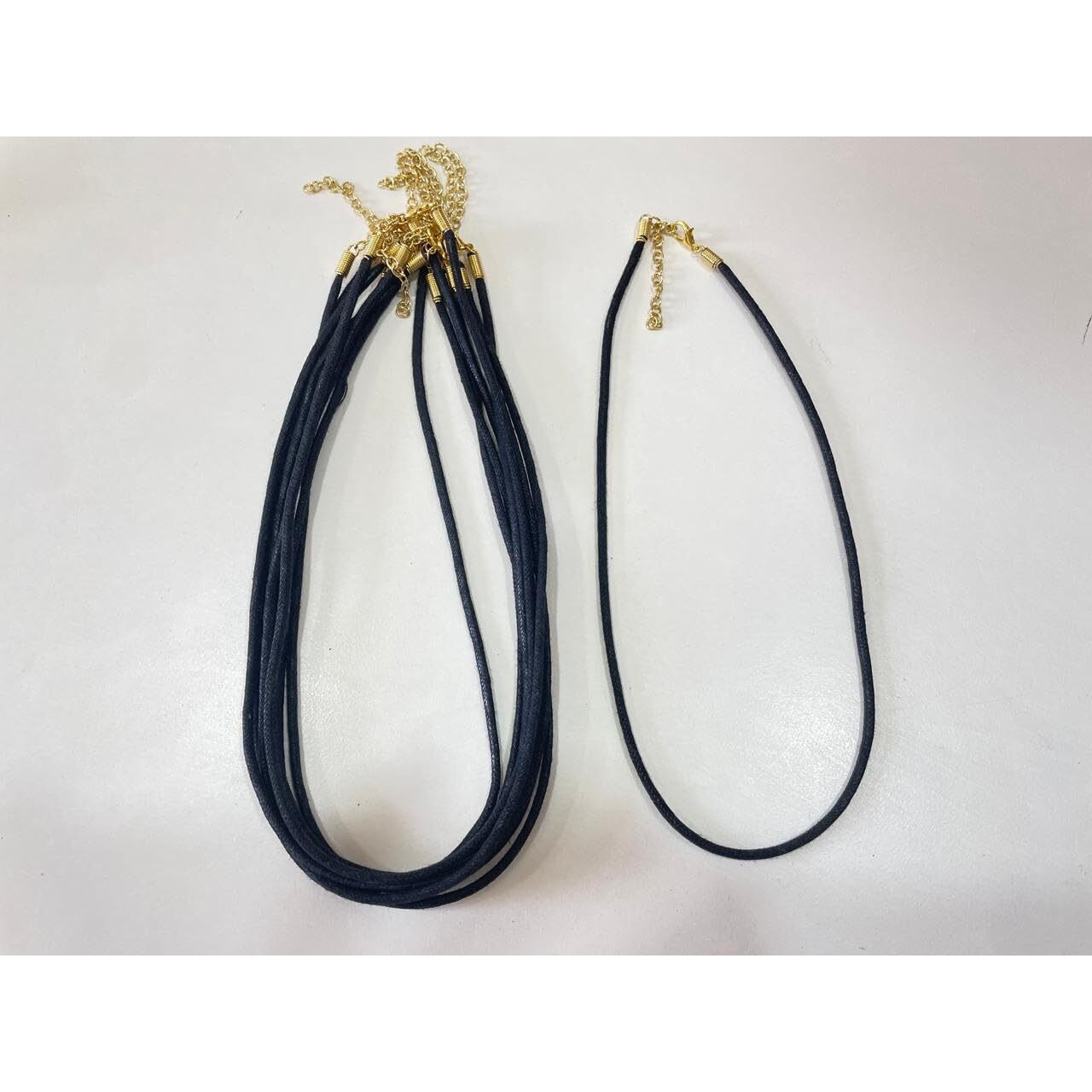 Omx 2.5Mm Thick Waxed Cotton Necklace, 10 Pc, Chain With Lobster Claw Clasp For Pendants And Jewelry Charms Making. (17 Inch / 43 Cm Long, Black Colour With Golden Metal)