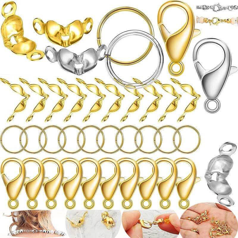 Diy Crafts 70 Gram, Antique Silver, Jewelry Making Accessories Set Bead Tips Knot Covers Open Jump Ring Connectors And Lobster Claw Clasps For Diy Jewelry (70 Gram, Antique Silver)