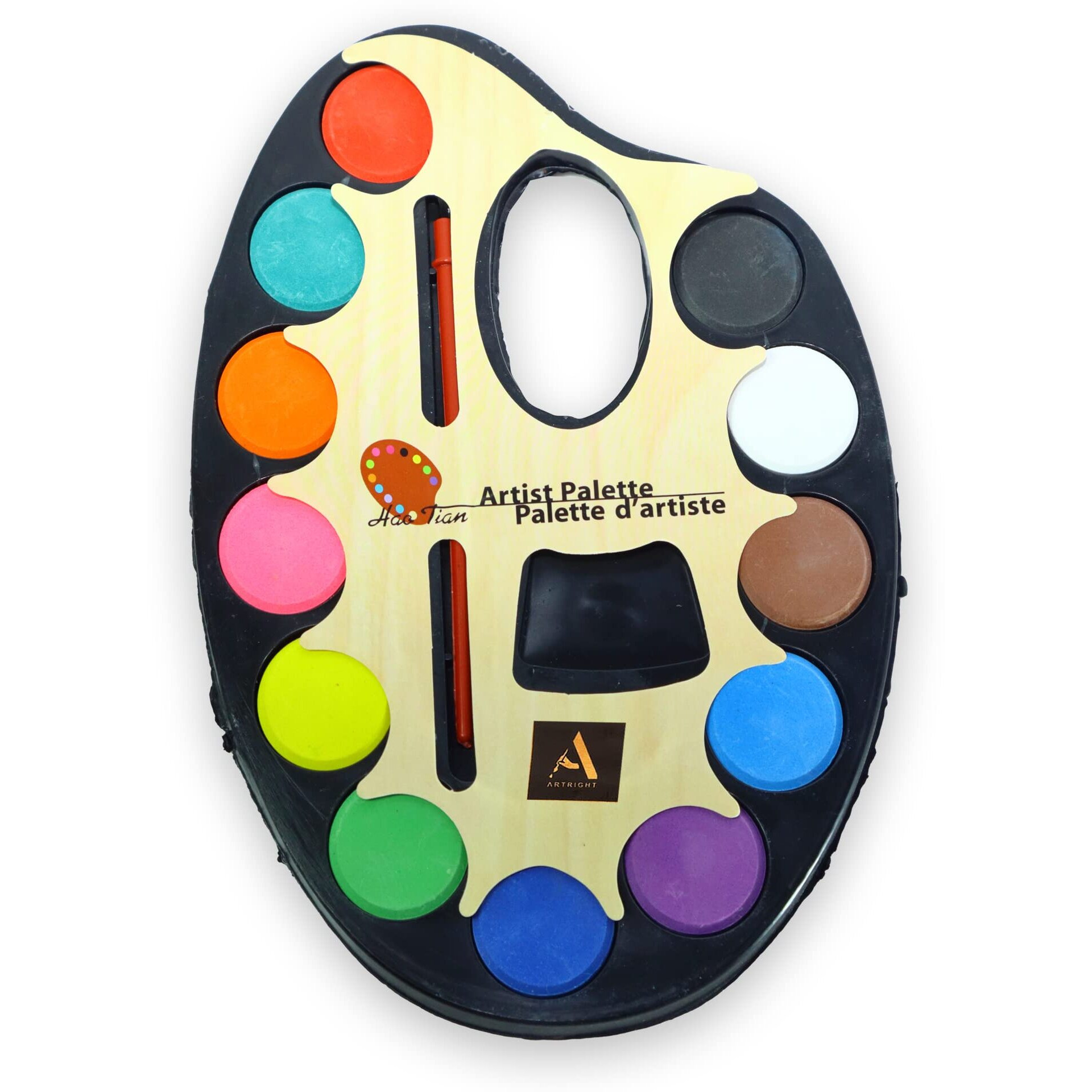 Artright Kids Color Mixing Palette With 12 Pits & Integrated Water Colors (20 * 12 Cm) With Thumb Hole  Easy Clean Non-Stick Artist Pallet For Oil Watercolor Craft Diy Art Painting