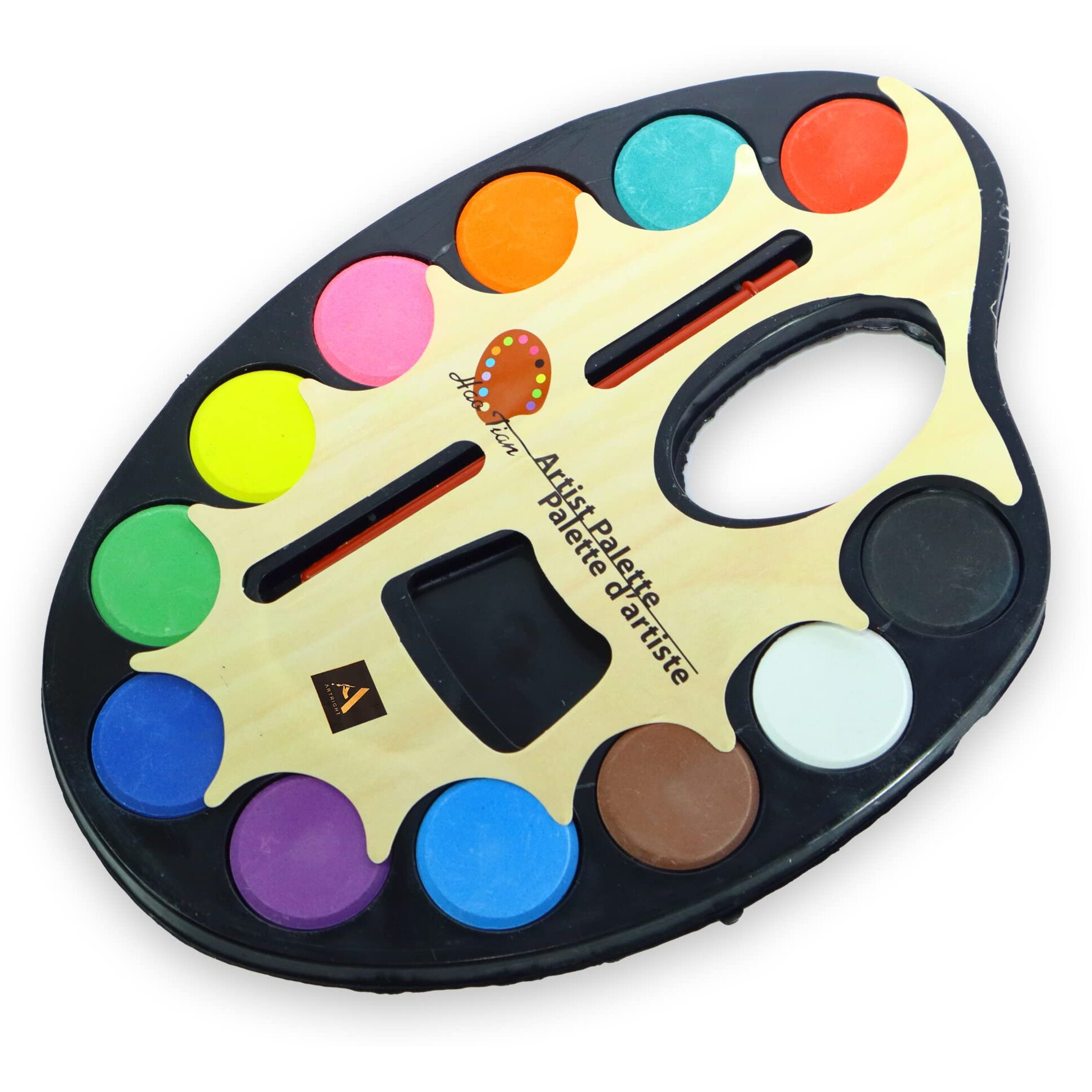 Artright Kids Color Mixing Palette With 12 Pits & Integrated Water Colors (20 * 12 Cm) With Thumb Hole  Easy Clean Non-Stick Artist Pallet For Oil Watercolor Craft Diy Art Painting