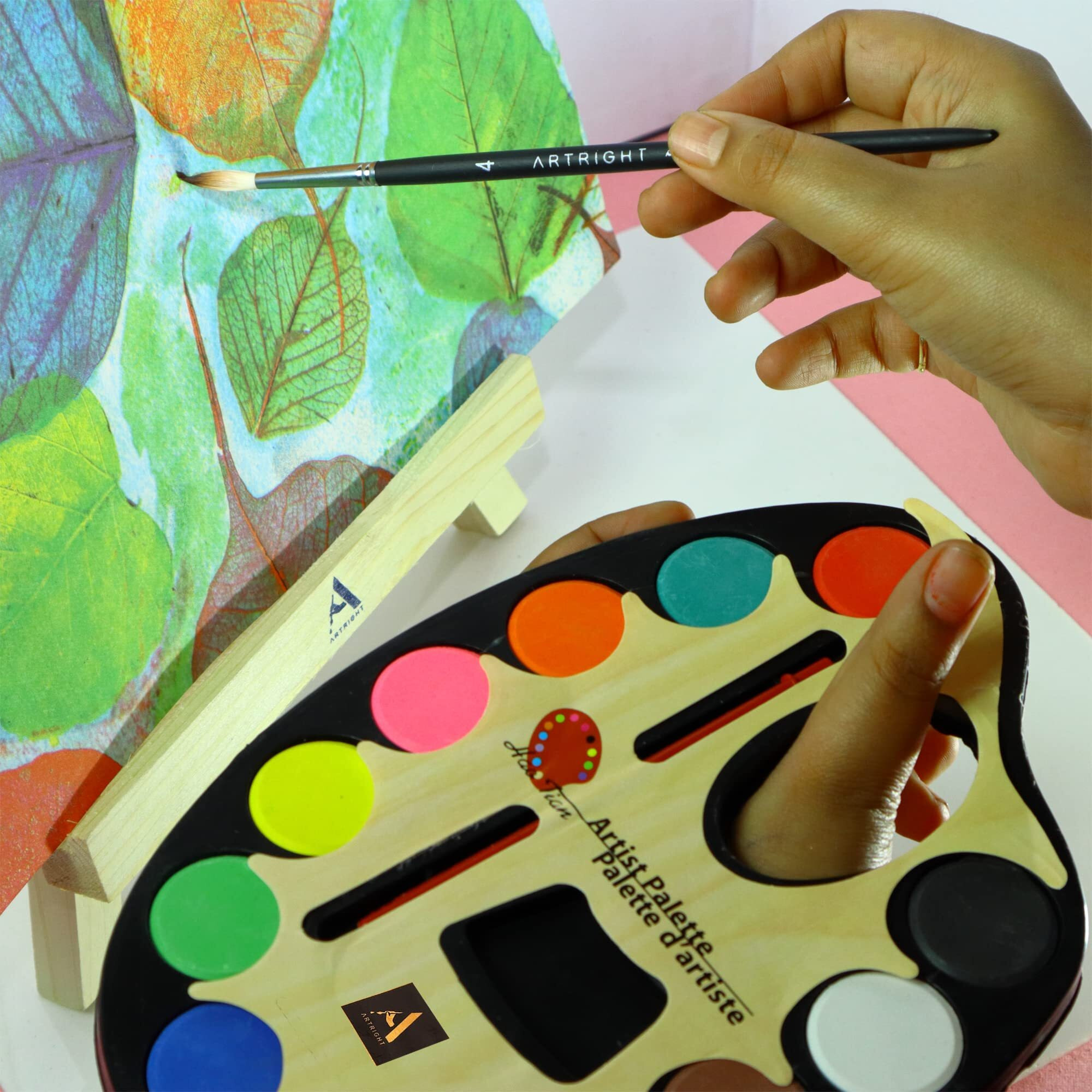 Artright Kids Color Mixing Palette With 12 Pits & Integrated Water Colors (20 * 12 Cm) With Thumb Hole  Easy Clean Non-Stick Artist Pallet For Oil Watercolor Craft Diy Art Painting