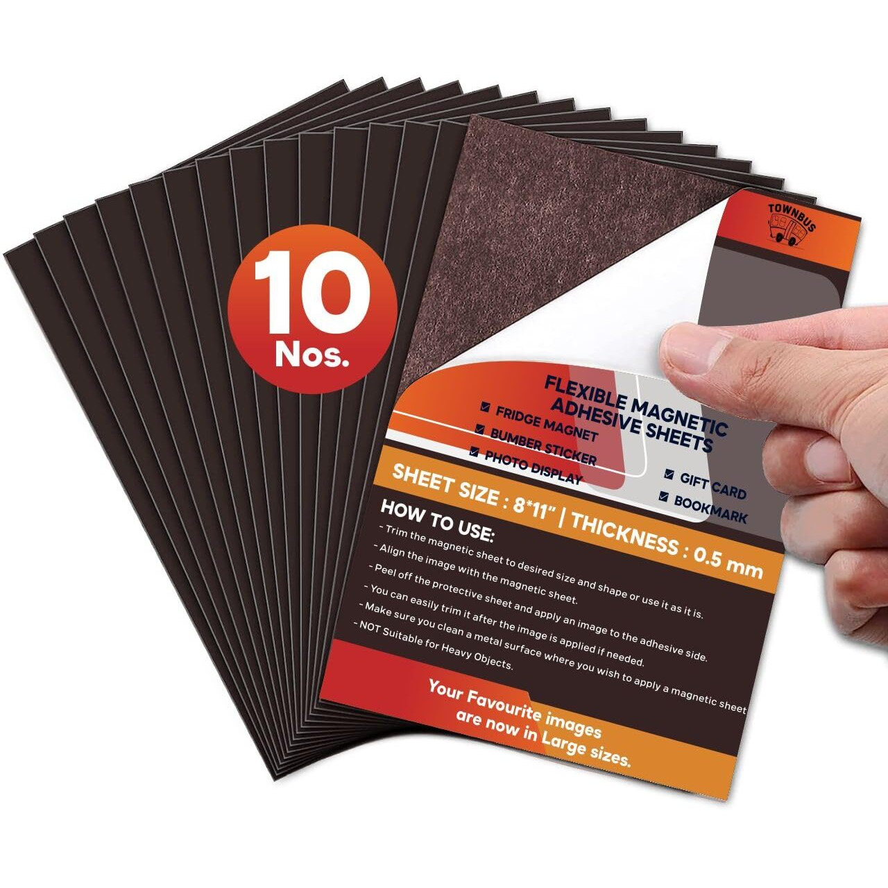 Townbus - A4 | 10 Nos Of 0.5Mm Self Adhesive Magnetic Sheet | Just Peel Paste And Place To Make Your Craft, Photos A Magnet | Diy Crafts | Kid-Friendly