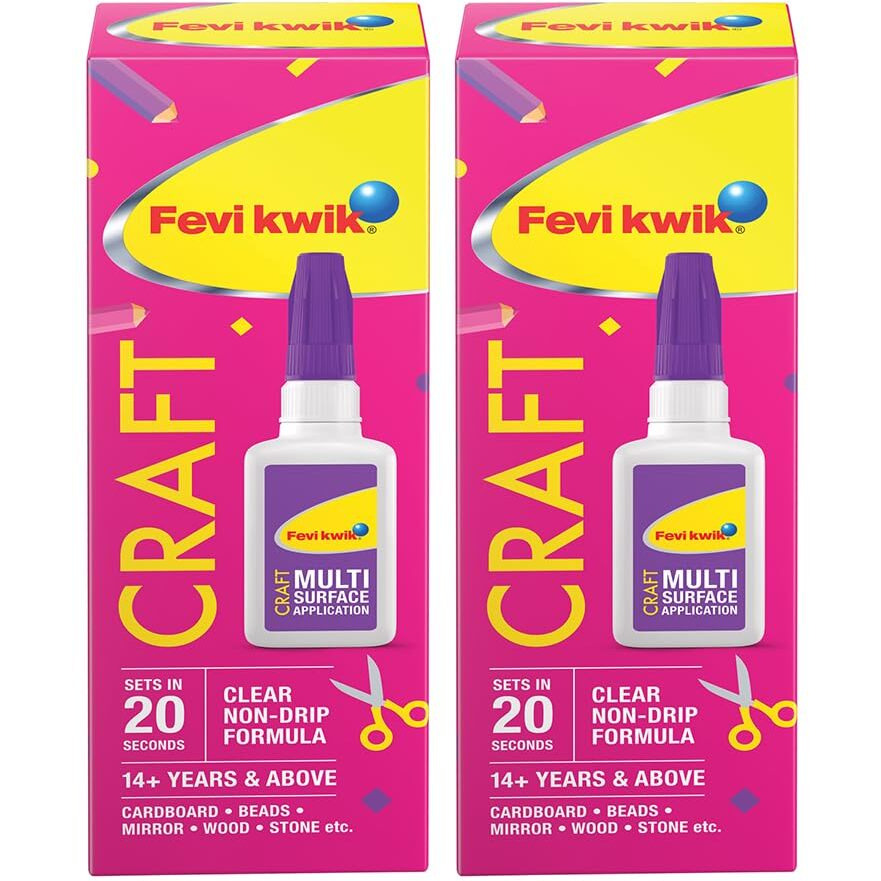 Fevikwik Craft 20 Gm | Instant Glue For Crafting | Multi Surface Application | Clear Non Drip Formula | Sets In 20 Seconds | Storable | Precise Application |Diy (Pack Of 2)