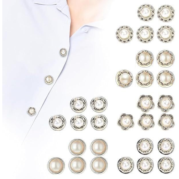 Bitrexup 30Pcs Pearl Buttons Brooch Buttons Modesty Pins Cover Up Brooch Pins Blouse Pins Safety Invisible Buttons,Women Shirt Brooch Pins Anti Exposure Fixed Brooche For Bags, T-Shirt, All Clothes
