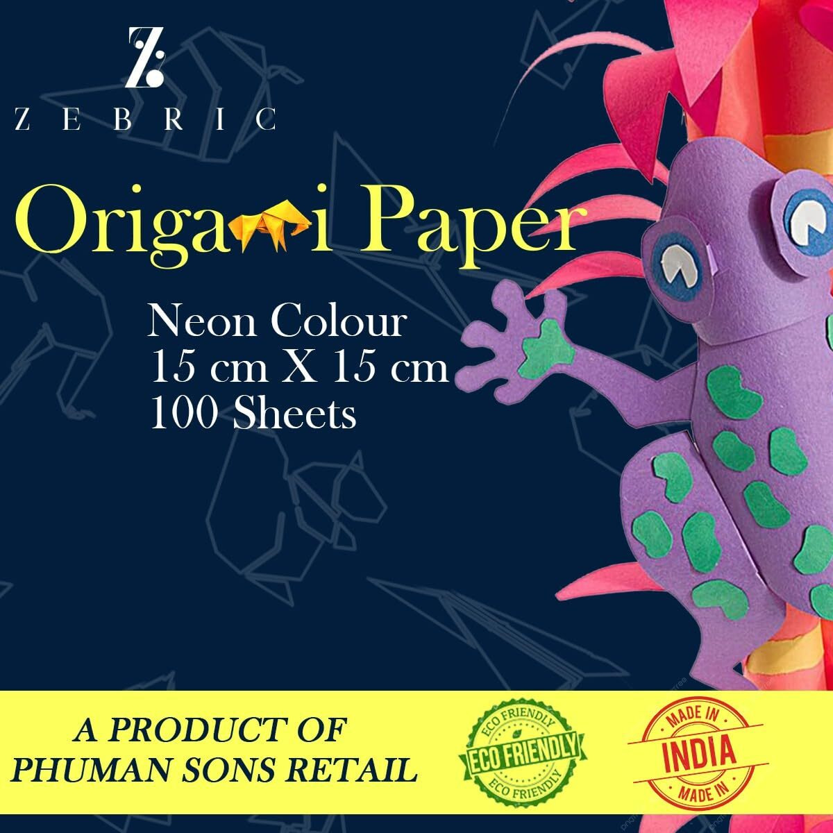 Zebric Origami Paper 80 Gsm For Kids Double Sided 10 Vibrant Colored 15Cmx15Cm Oragami Paper Packs For Arts And Crafts. (100 Sheets)(01)