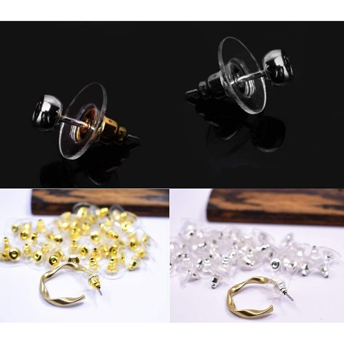 Diy Crafts 700, Silver Gold, Pairs Bullet Clutch Earring Backs With Pad Earring Safety Backs (Silver Gold Clear & Flat Clear) Earring Back Fo(700, Silver Gold)