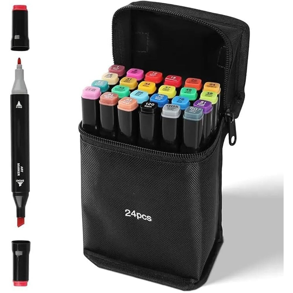 Moozico Dual Tip Fabric Marker Writing Painting Permanent Acrylic Paint Pens For Chisel Point And Fine Point Tips,Vibrant Bold Permanent Ink. (24 Pcs)