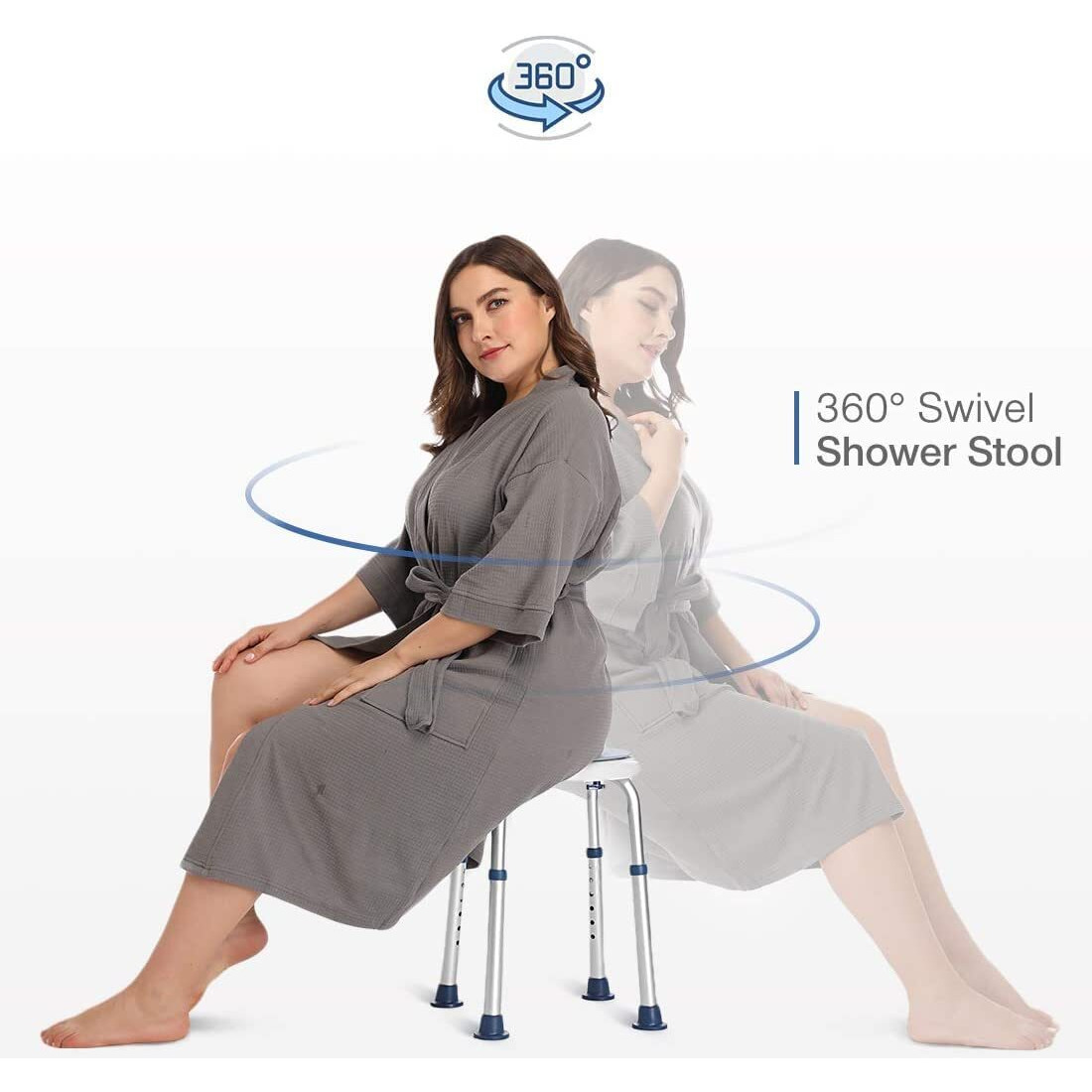 Veayva Shower Bath Bench Stool 360 Degree Rotating Medical Tool-Free Assembly Adjustable Swivel | Anti-Slip Rubber Tips For Safety And Stability
