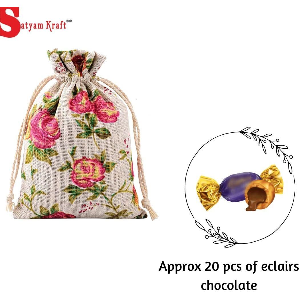 Satyam Kraft 10 Pcs Jute Potli Bags For Wedding, Return , Festive Gifting | Eco-Friendly, Handmade Drawstring Bags For Jewelry, Sweets, Dry , Party Favors | Reusable & Biodegradable (Pack Of 10) (Multicolour)