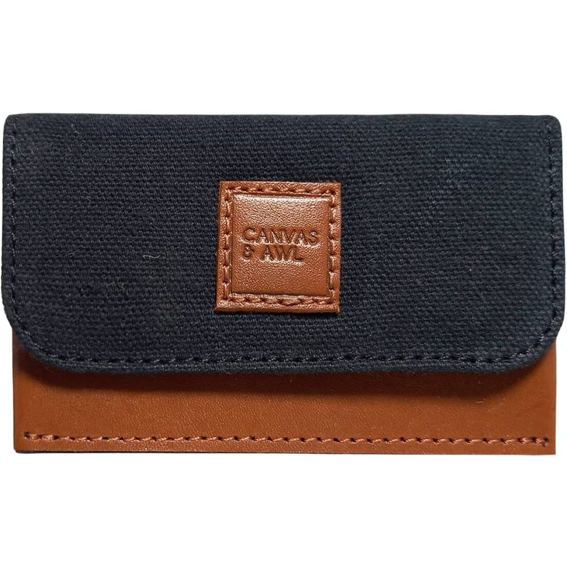Canvas & Awl Canvas & Genuine Leather Card Holder Pocket Sized Slim Minimalist Wallet Business Card Case (Black & Tan)