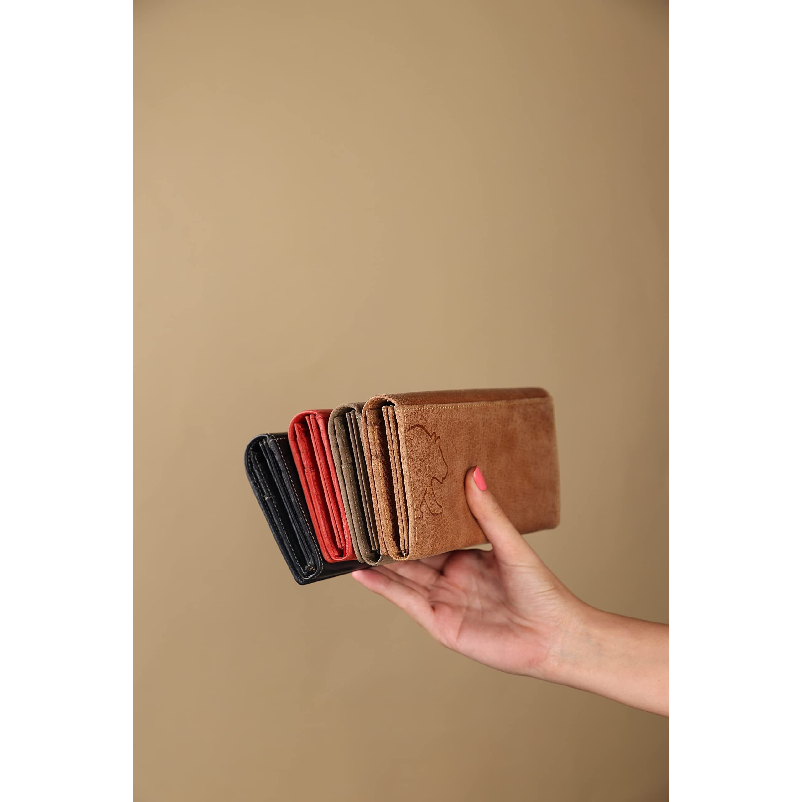 Brown Bear Long Wallets For Women, Rfid Technology Wallet For Women Stylish Pure German Nappa Leather Branded, Rfid Blocking Ladies Wallet For Girls, Mobile Hand Purse For Office, Casual, Party