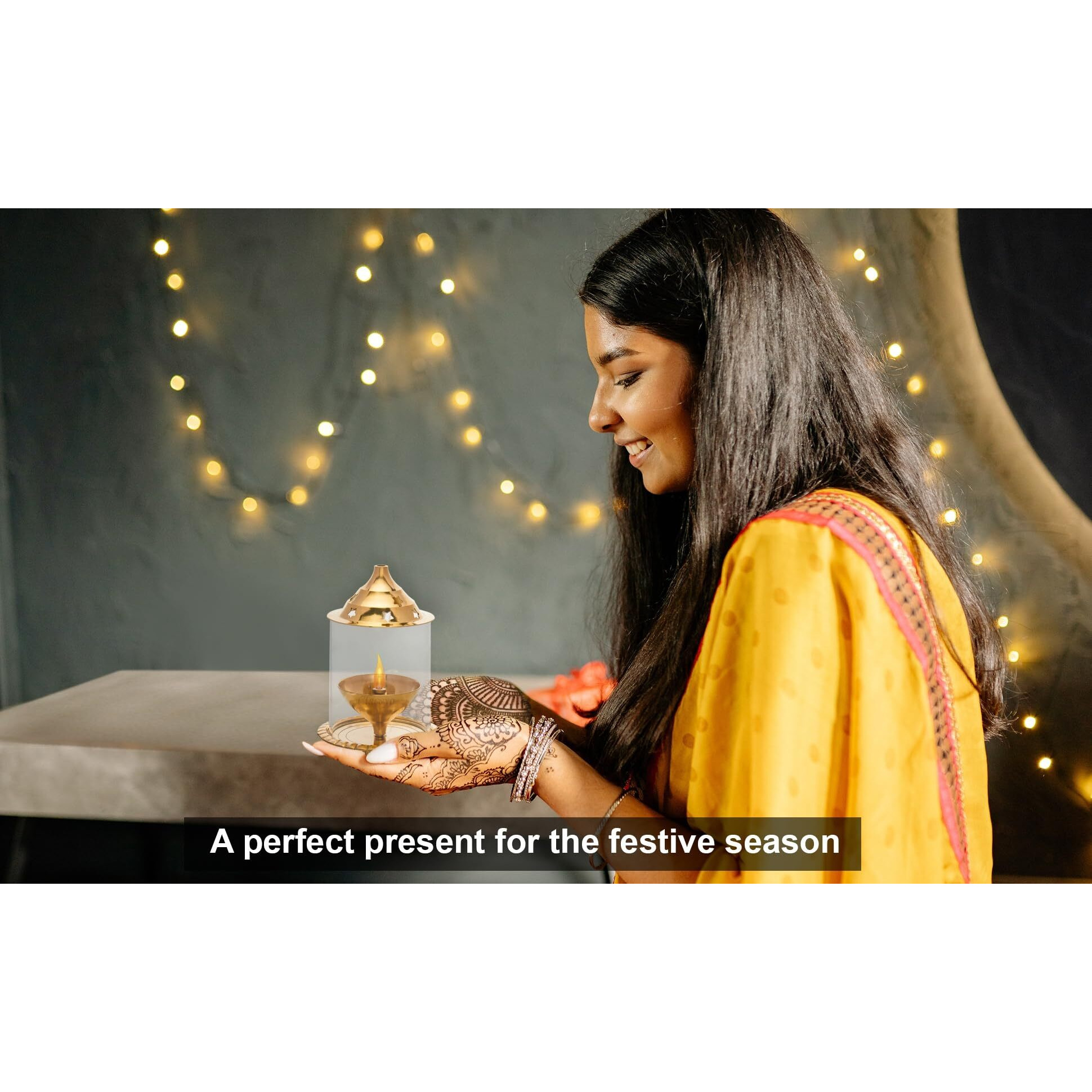 Classyo Brass Akhand Diya For Puja With Borosilicate Glass Cover- Diya With Glass Cover- Diyas For Pooja (Medium)