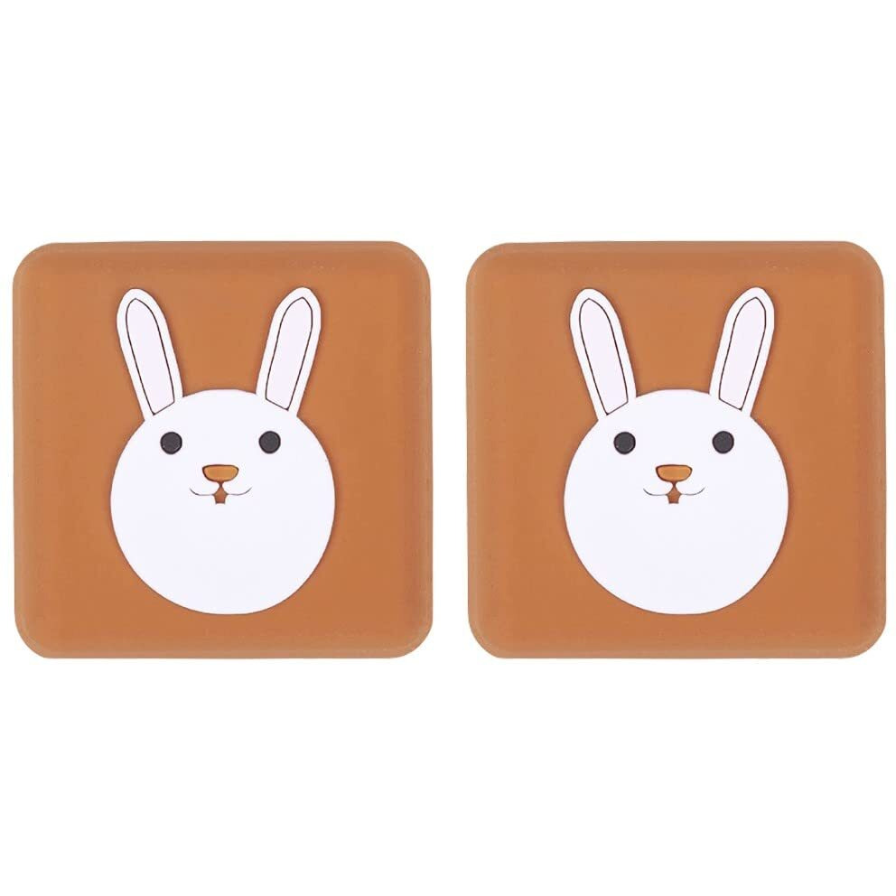 Mockery Door Stoppers Cartoon Cute Animals Design Silicone Self-Adhesive Absorbing Gel For Children's Room Door Lock Protective Pad Handle For Furniture Refrigerator (Pack Of 2, Brown)